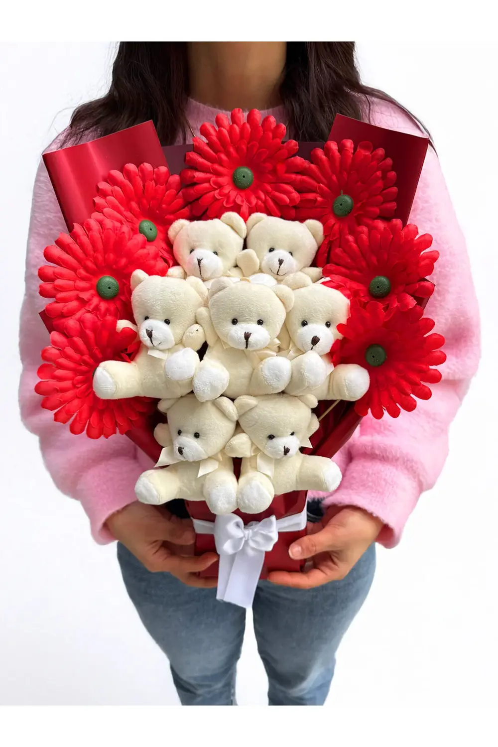 Premium Ayıcık Buketi Lüx Ayıcıklar ve Çiçekler Kadina Hediye Sev