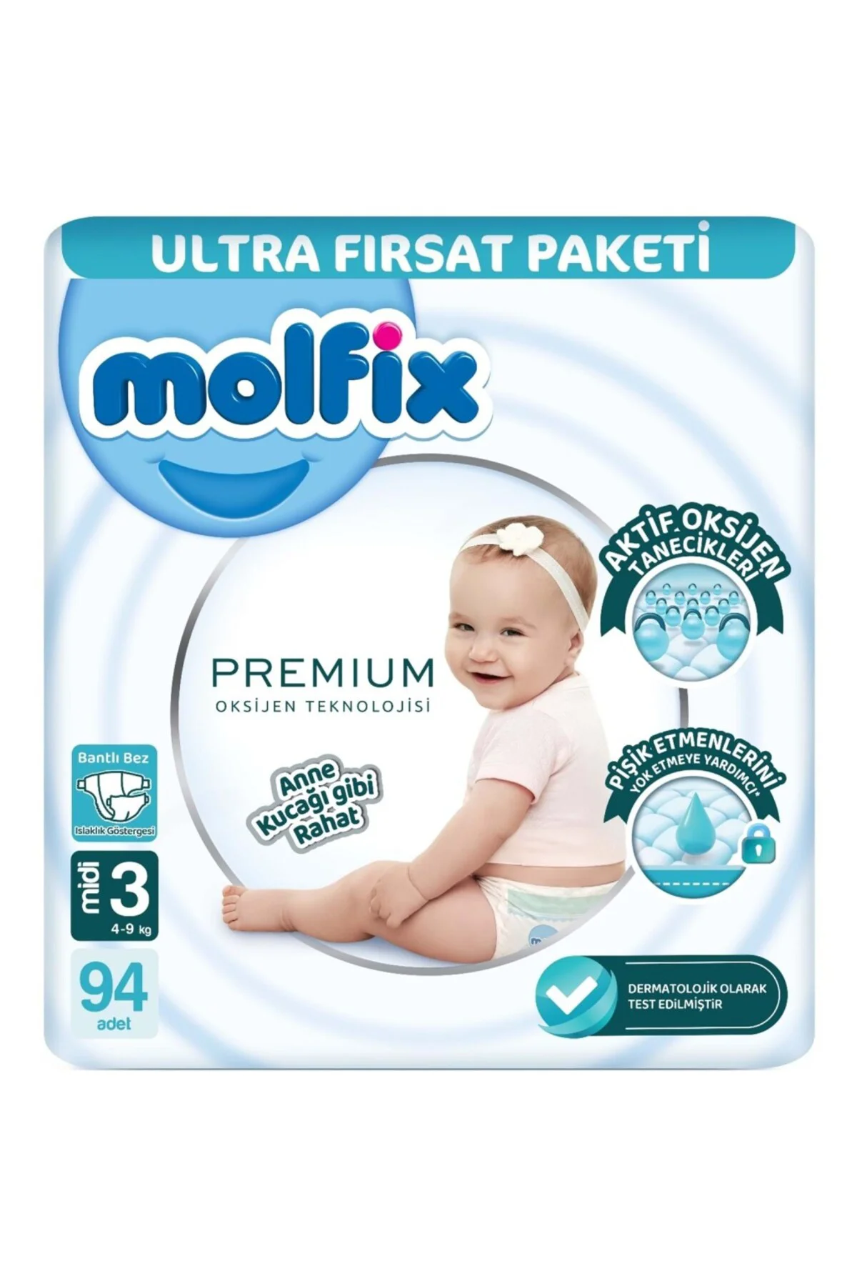 Premium Bebek Bezi Ultra Fırsat Paketi 3 Beden 4-9 Kg 94 Adet
