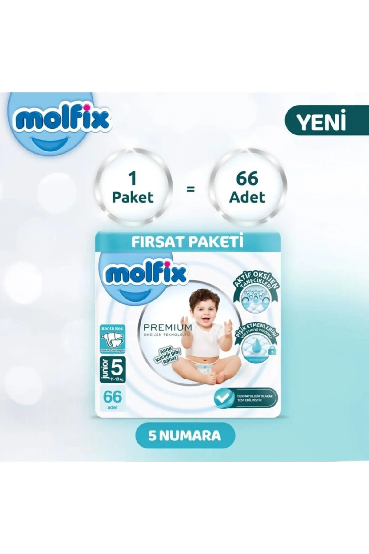 Premium Bebek Bezi Ultra Fırsat Paketi 5 Beden 11-18 Kg 66 Adet