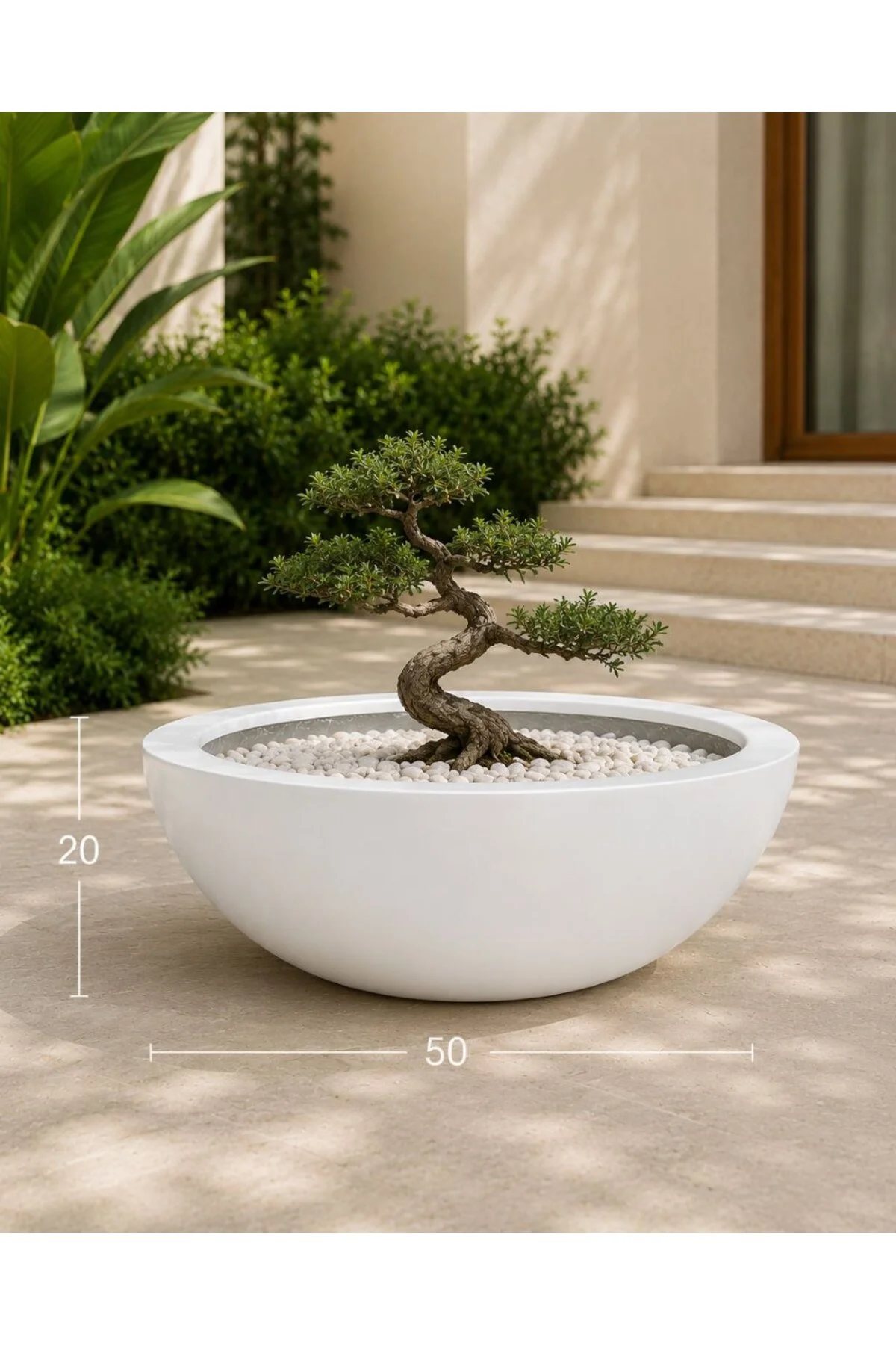 Premium Beyaz Geniş Bonsai Saksısı