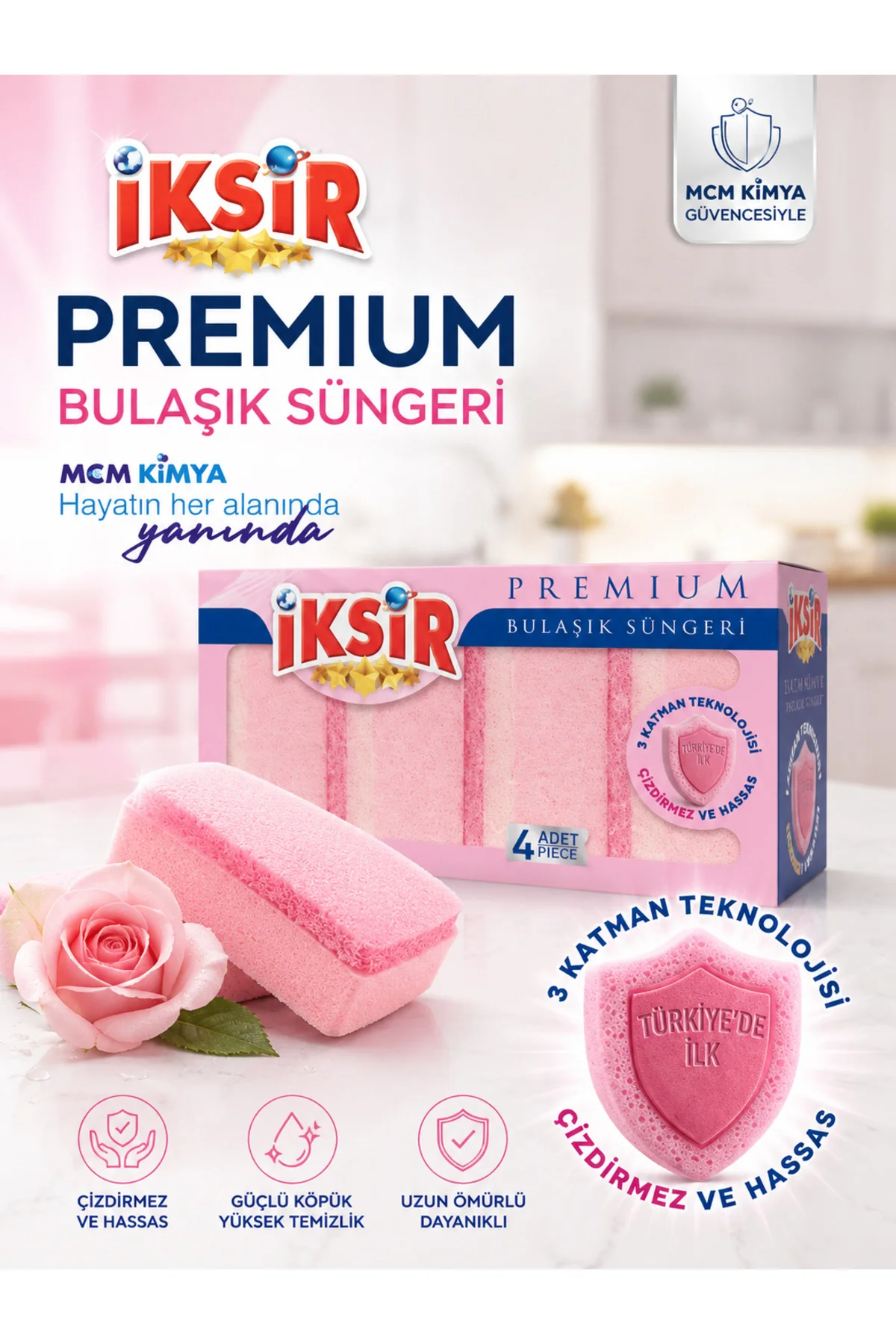 Premium Bulaşık Süngeri 4’lü Paket Pembe Çizdirmez Hassas Yüzey Temizlik Süngeri Fiyatı, Yorumları ve Özellikleri