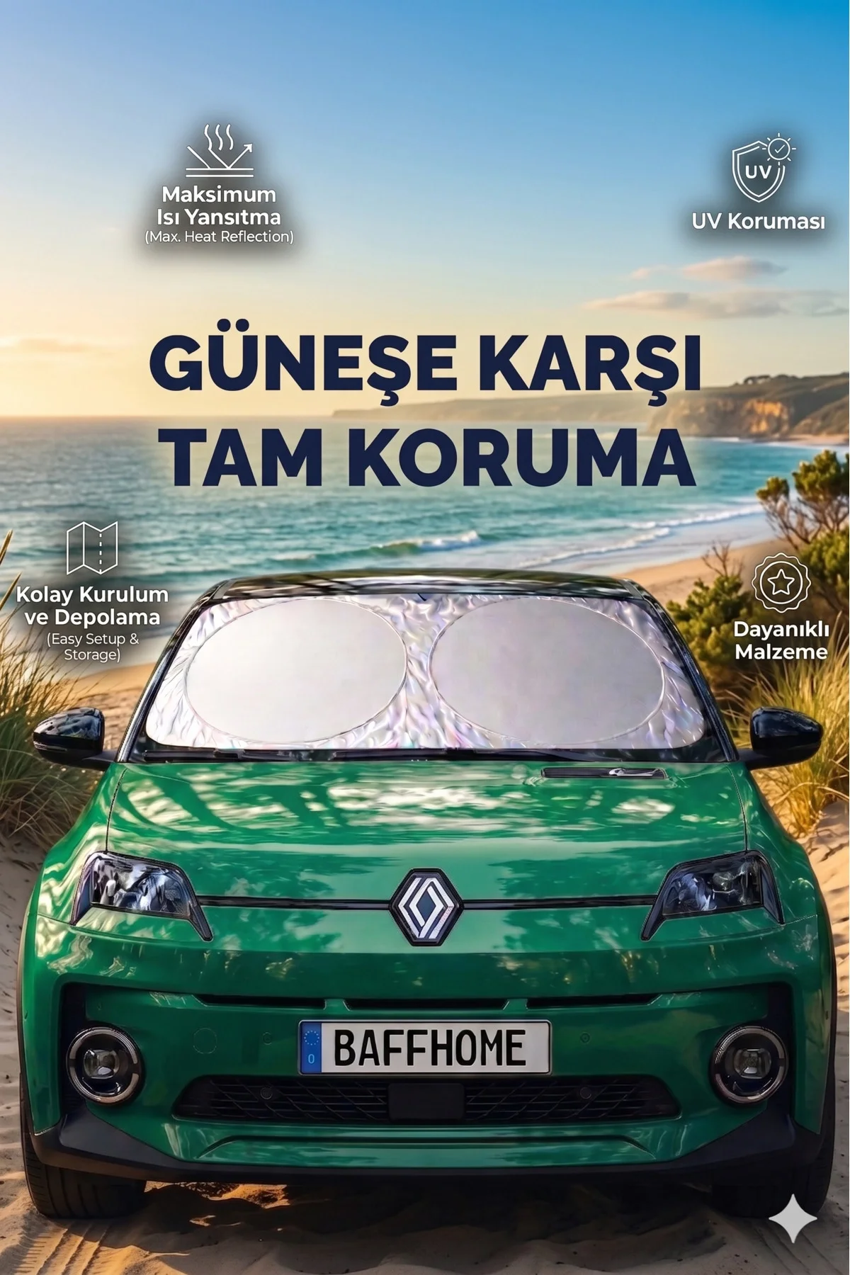 Premium Büyük Boy Katlanır Oto Ön Cam Güneşliği Isı Yansıtıcı UV Otomobil Aksesuarı