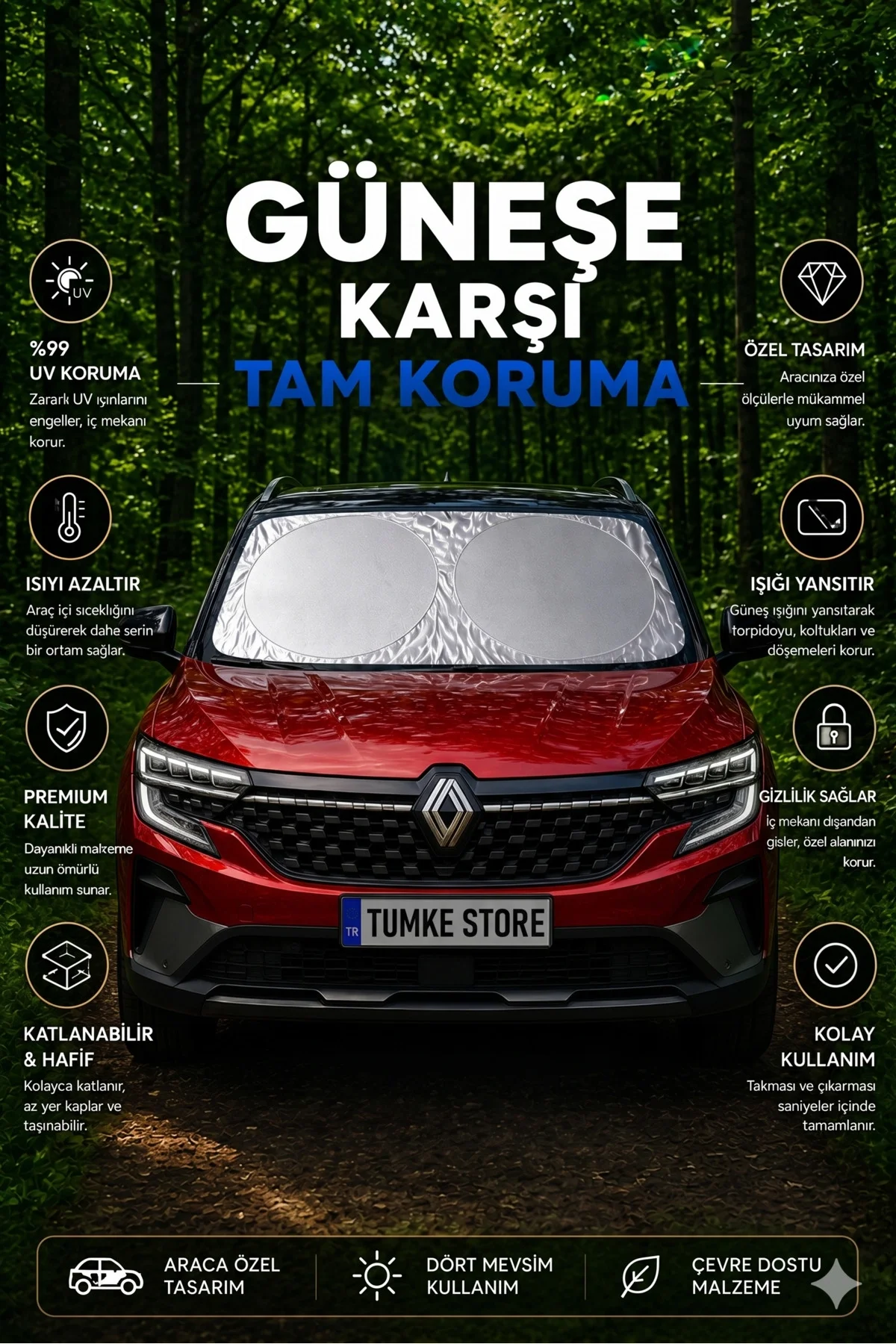 Premium Büyük Boy Katlanır Oto Ön Cam Güneşliği Isı Yansıtıcı UV Otomobil Aksesuarı