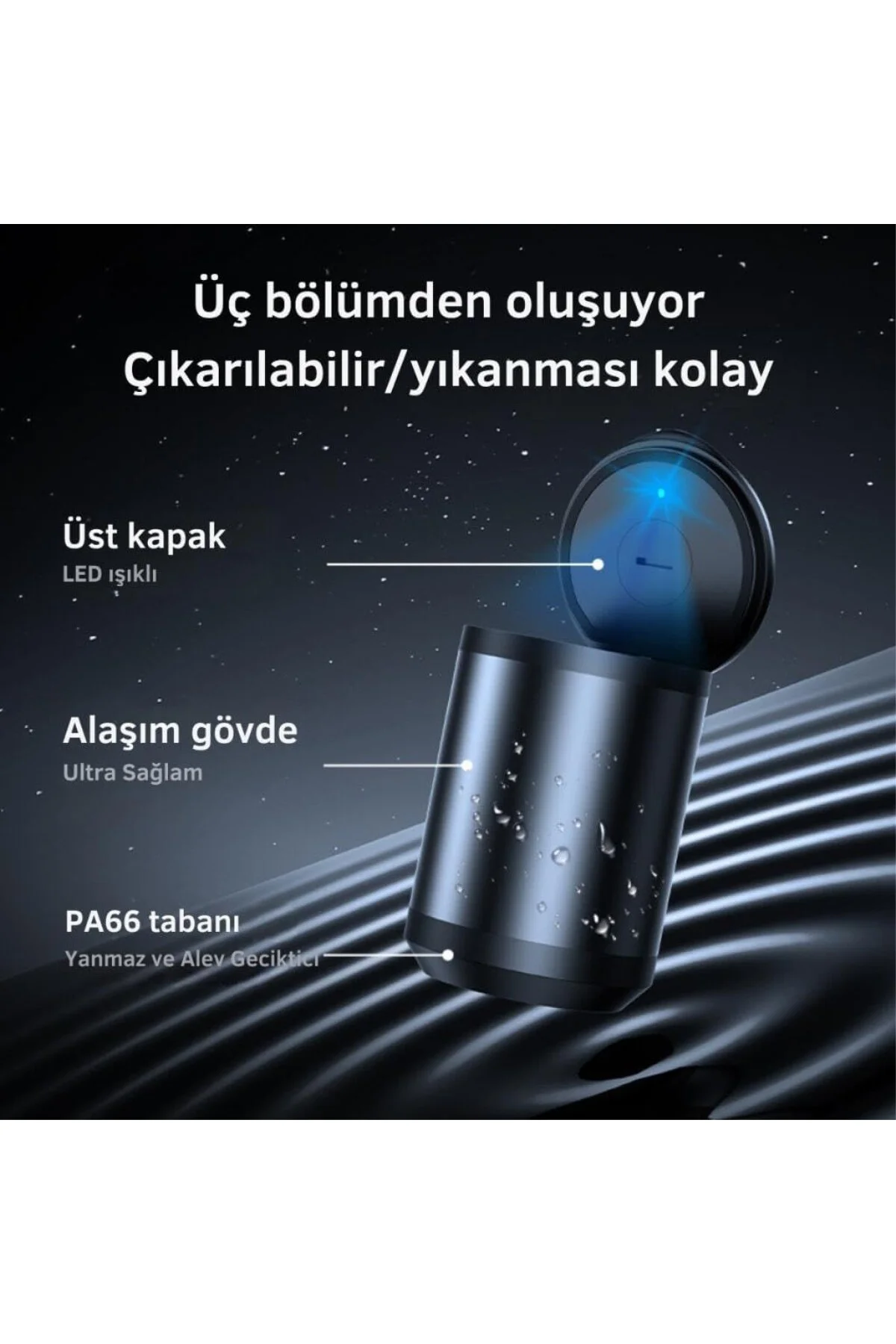 Premium Car Ashtray Led Işıklı Alüminyum Taşınabilir Kapaklı Arab