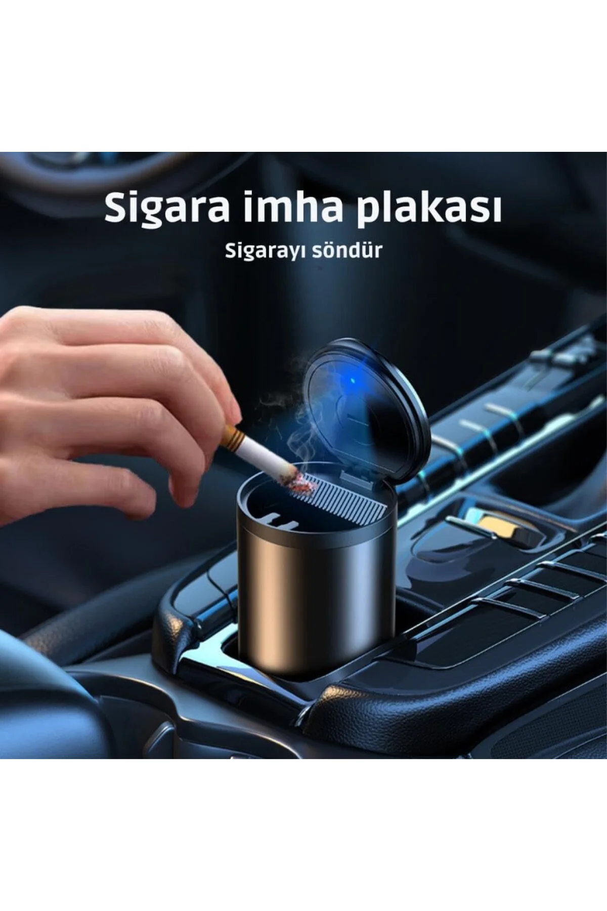 Premium Car Ashtray Led Işıklı Alüminyum Taşınabilir Kapaklı Arab