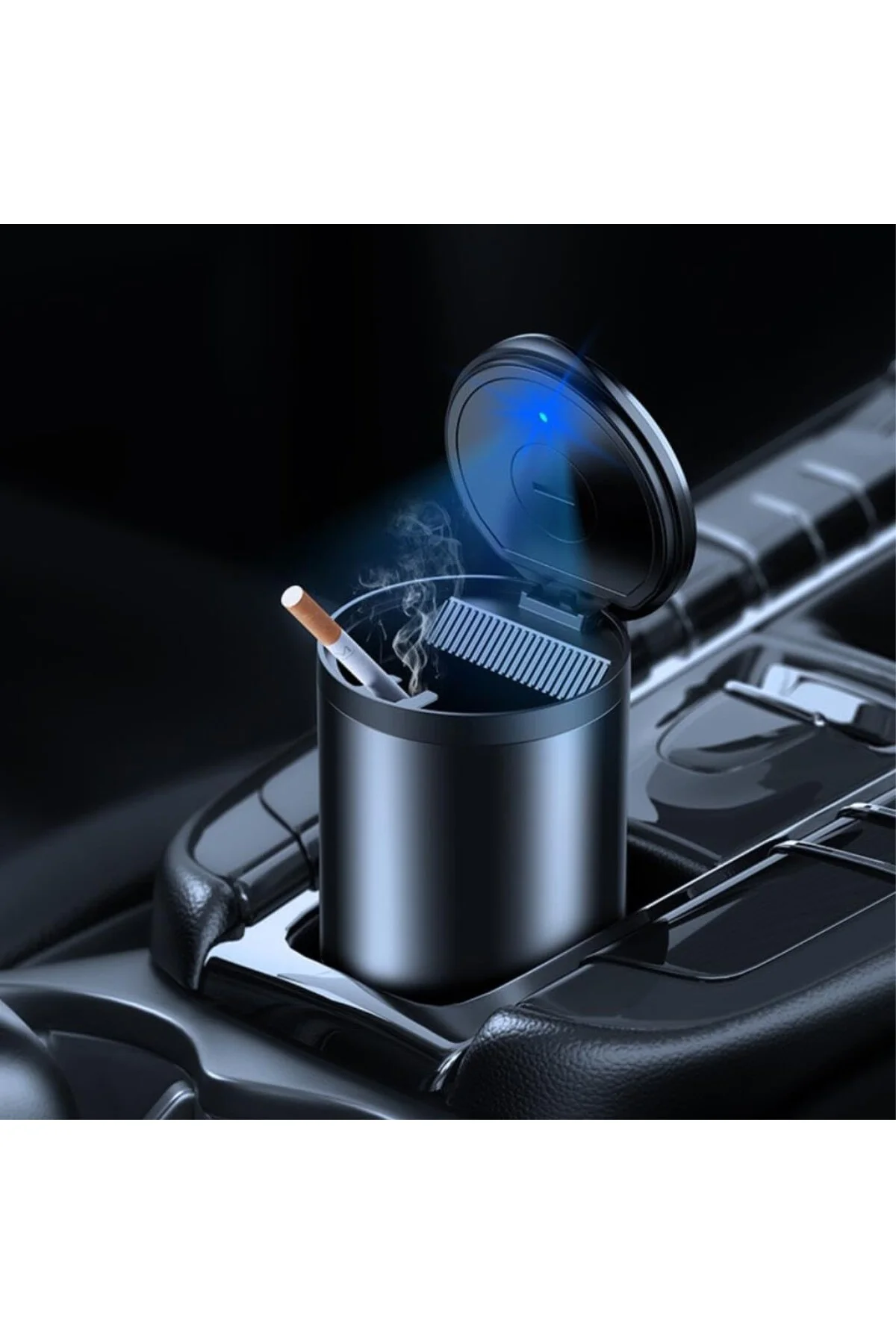 Premium Car Ashtray Led Işıklı Alüminyum Taşınabilir Kapaklı Arab
