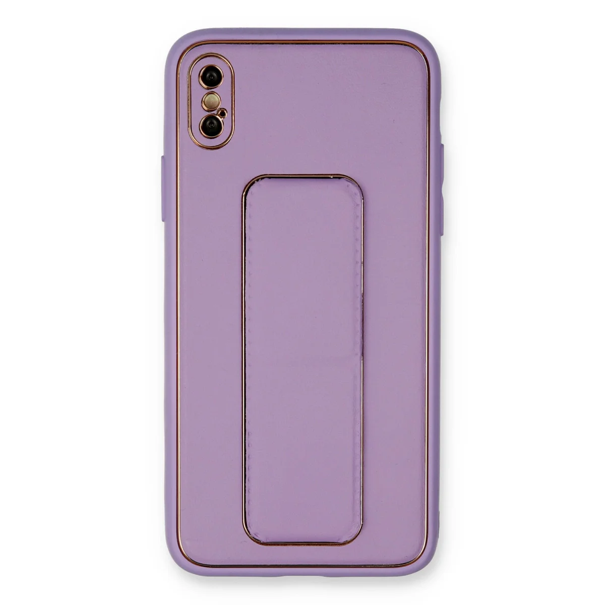Premium Coco Deri Görünümlü Standlı Kılıf - iPhone XS Max Koyu Lila