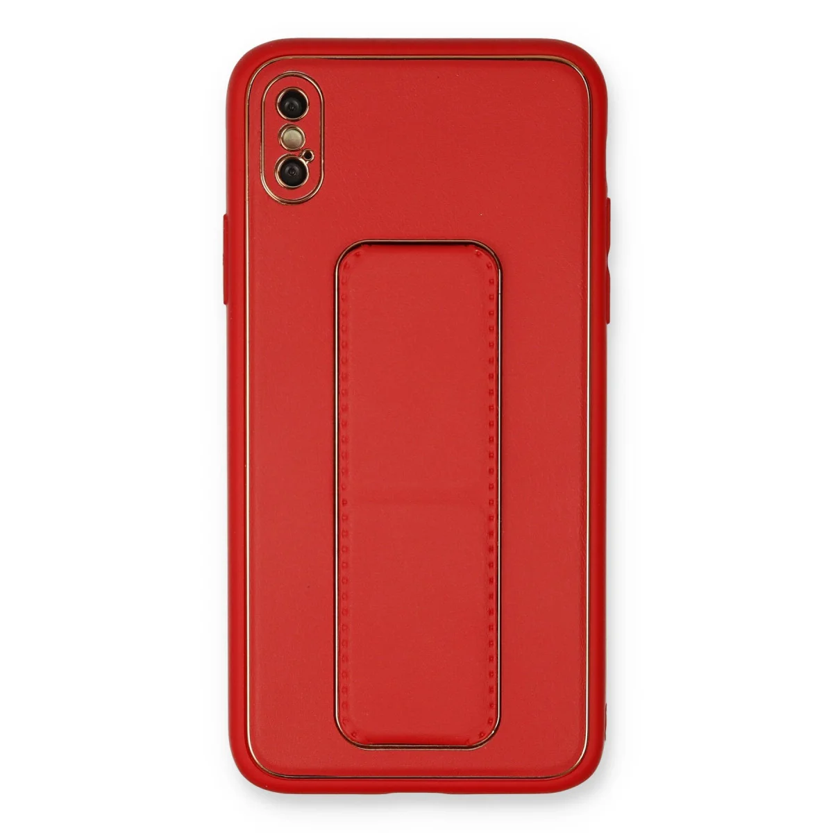Premium Coco Deri Görünümlü iPhone XS Max Standlı Kılıf - Kırmızı