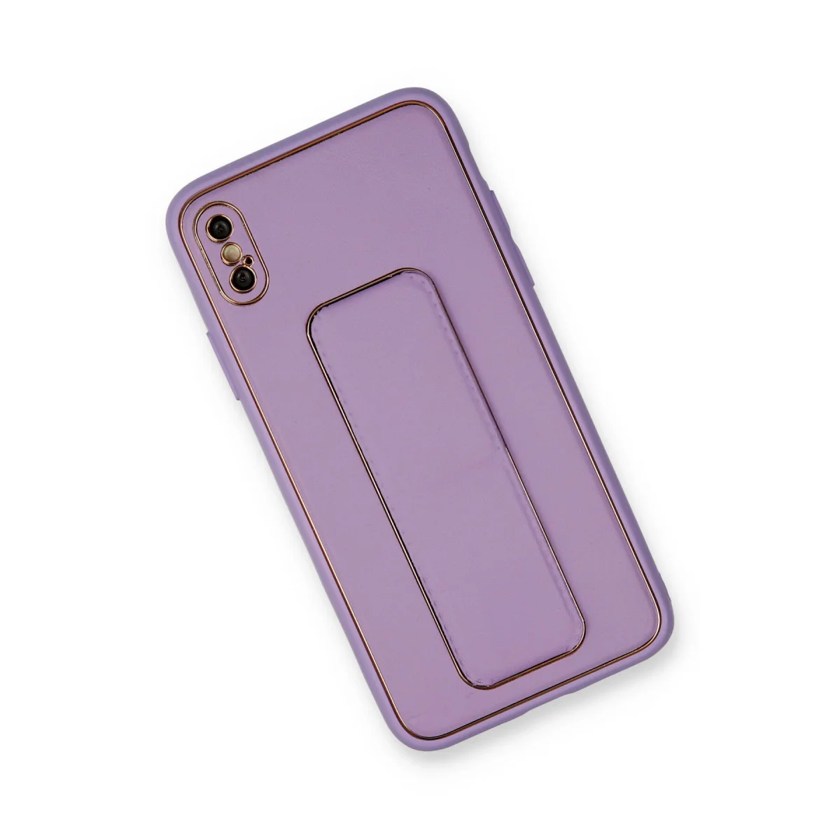 Premium Coco Deri Görünümlü Standlı Kılıf - iPhone XS Max Koyu Lila