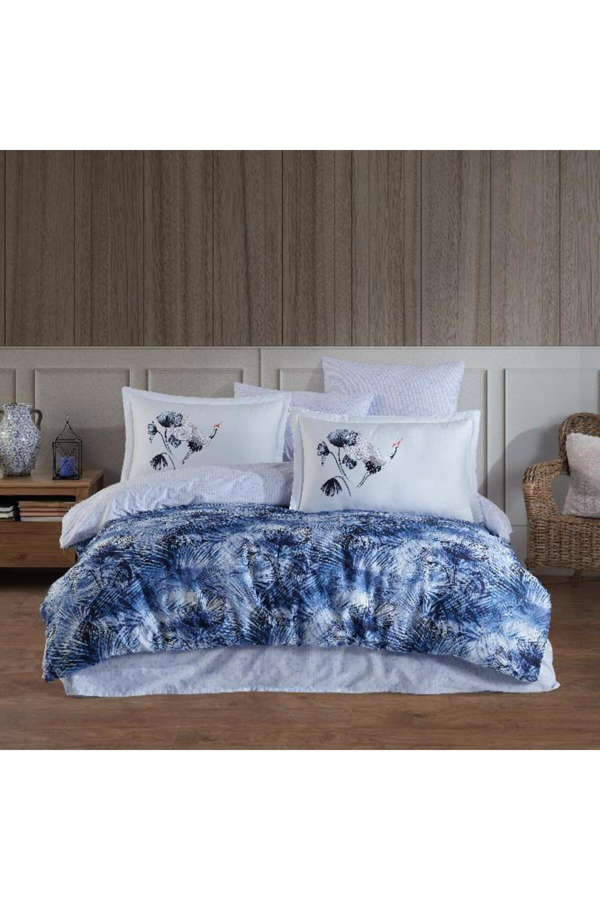 Premium Deluxe 300tc Çift Kişilik Saten Nev Takımı Lilian Mavi