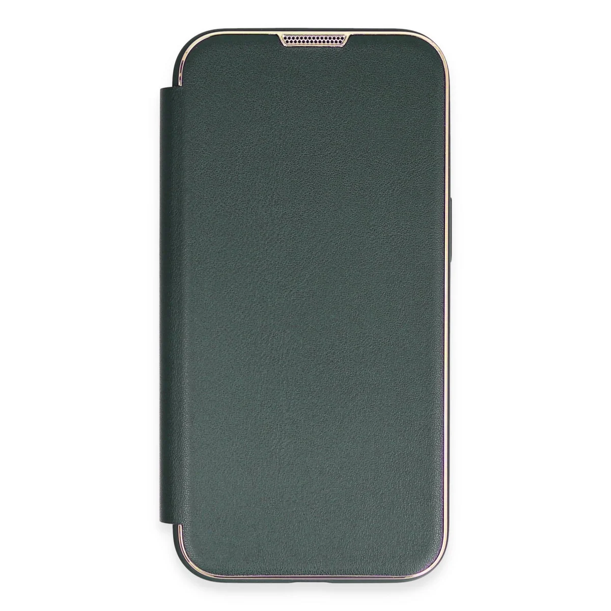 Premium Deri Kılıf Dolpin Kapaklı iPhone 14 Pro Max Koyu Yeşil