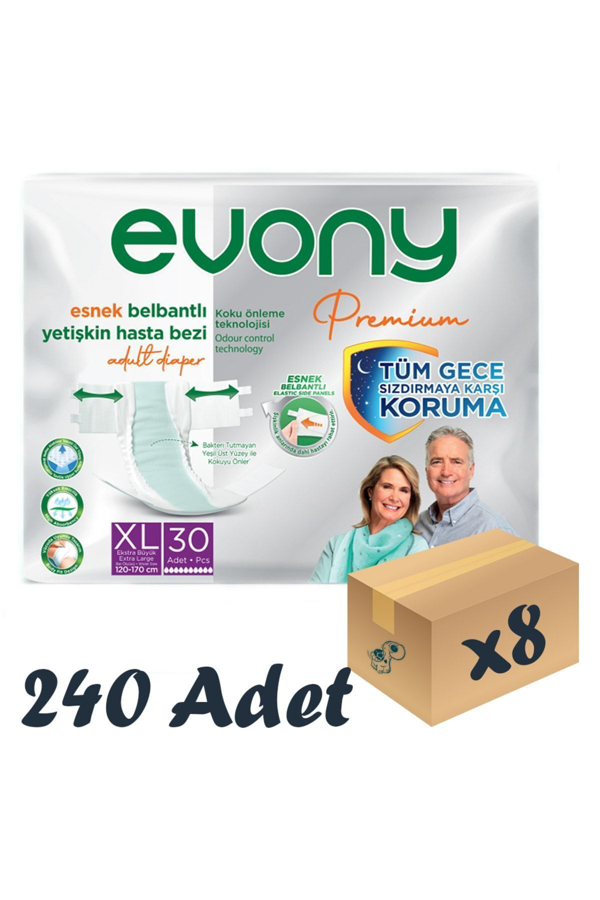 Premium Esnek Belbantlı Yetişkin Hasta Bezi Xlarge 30’lu 8 Paket 
