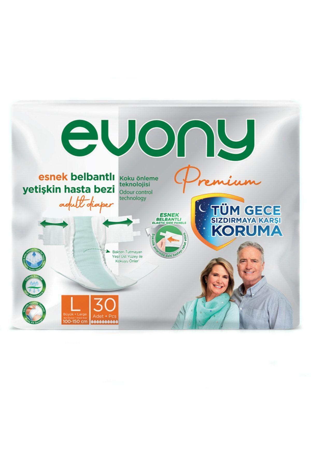 Premium Esnek Belbantlı Yetişkin Hasta Bezi Large 30’lu Paket