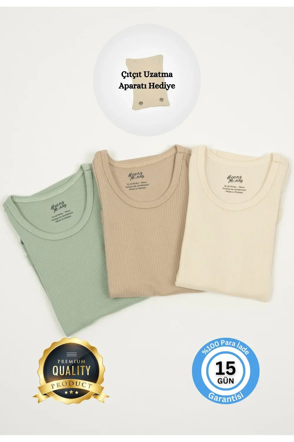 Premium Fitilli Kumaş %100 Organik Pamuk 3'lü Erkek Bebek Atlet B