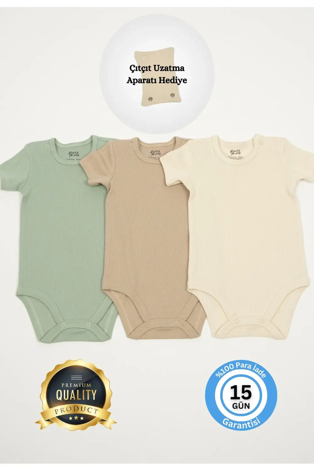 Premium Fitilli Kumaş %100 Organik Pamuk 3'lü Erkek Bebek Kısa Ko