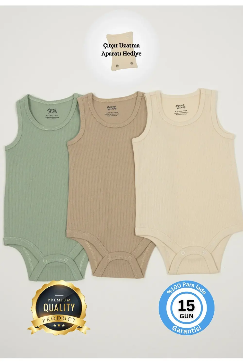 Premium Fitilli Kumaş %100 Organik Pamuk 3'lü Erkek Bebek Atlet B