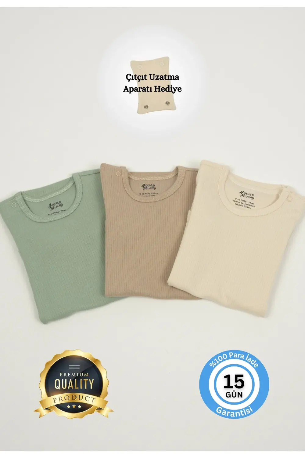 Premium Fitilli Kumaş %100 Organik Pamuk 3'lü Erkek Bebek Kısa Ko