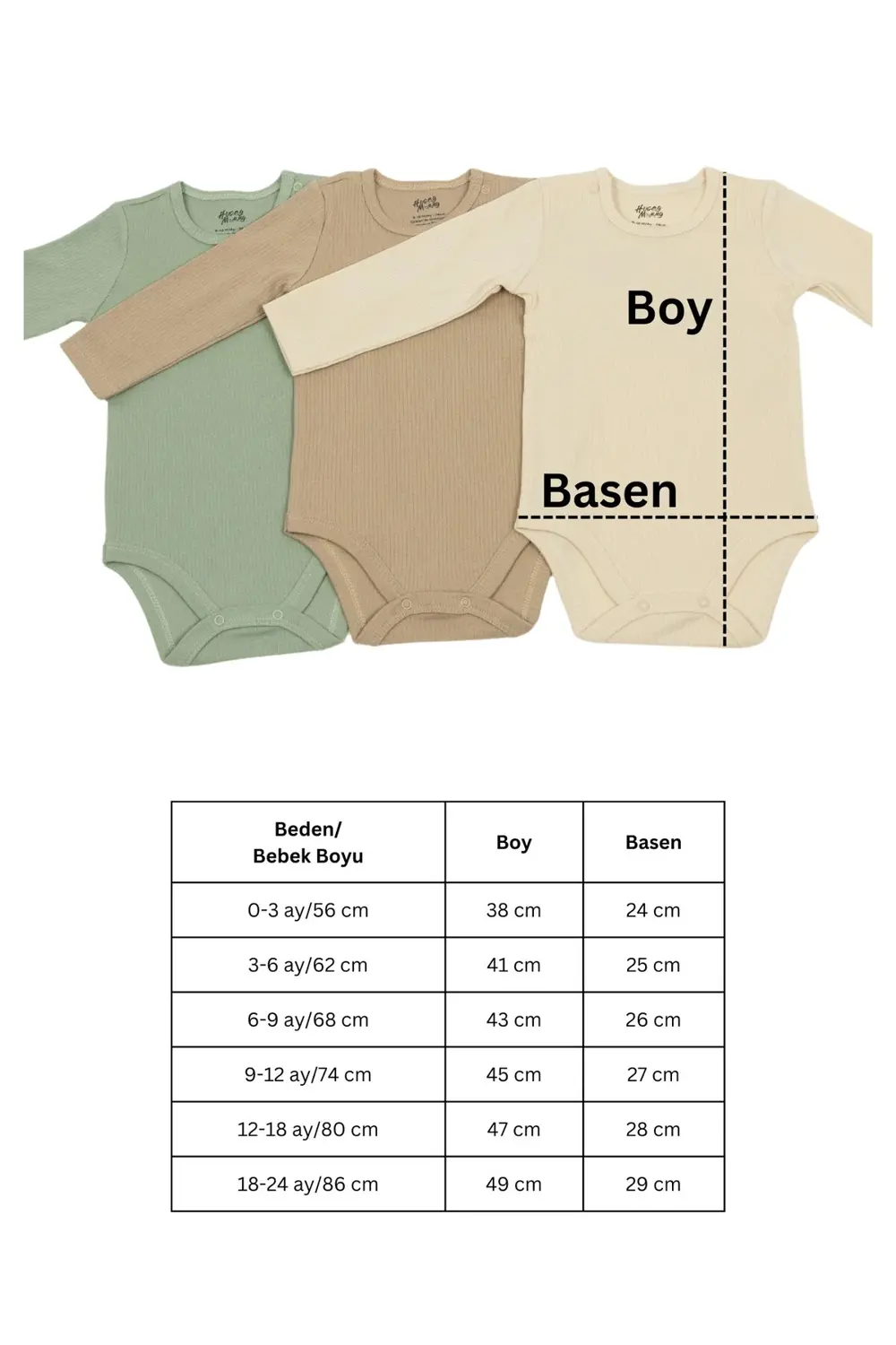 Premium Fitilli Kumaş %100 Organik Pamuk 3'lü Erkek Bebek Uzun Ko