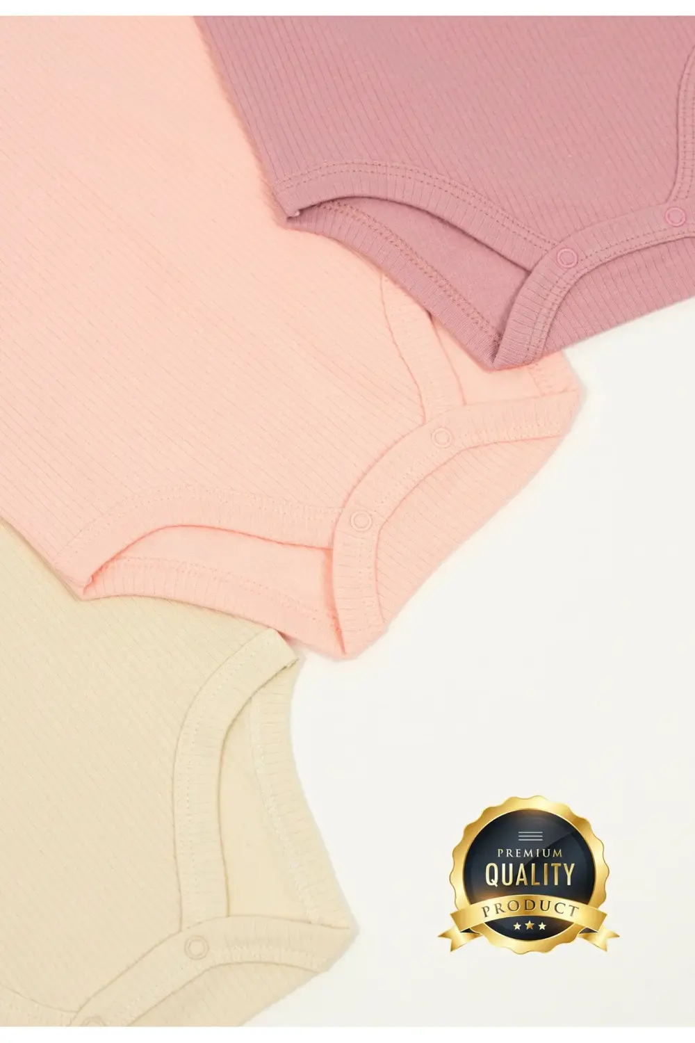 Premium Fitilli Kumaş %100 Organik Pamuk 3'lü Kız Bebek Kısa Kol