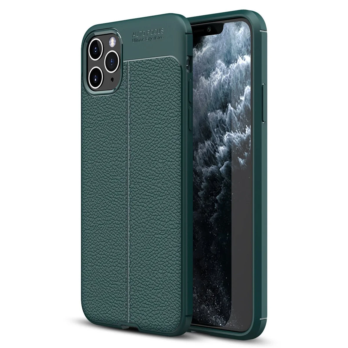 Premium iPhone 11 Pro Max Yeşil Kılıf – Auto Focus Deri Dokulu ve Güçlü Darbe Koruması