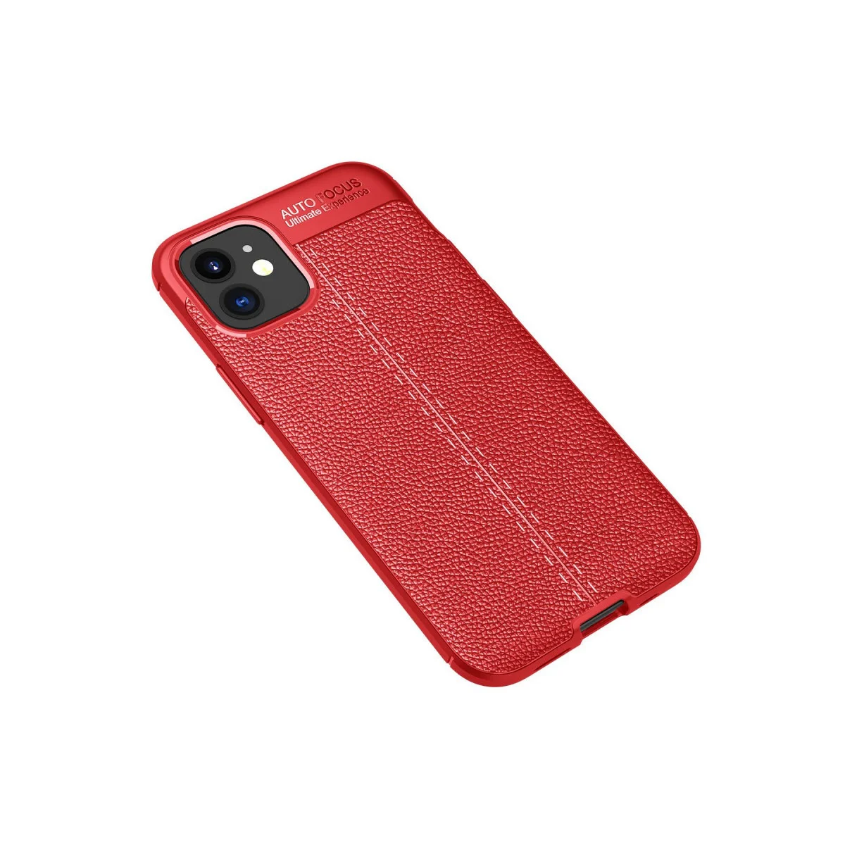 Premium iPhone 12 Mini Auto Focus Kılıf Kırmızı TPU Deri Dokulu Korumalı Kılıf