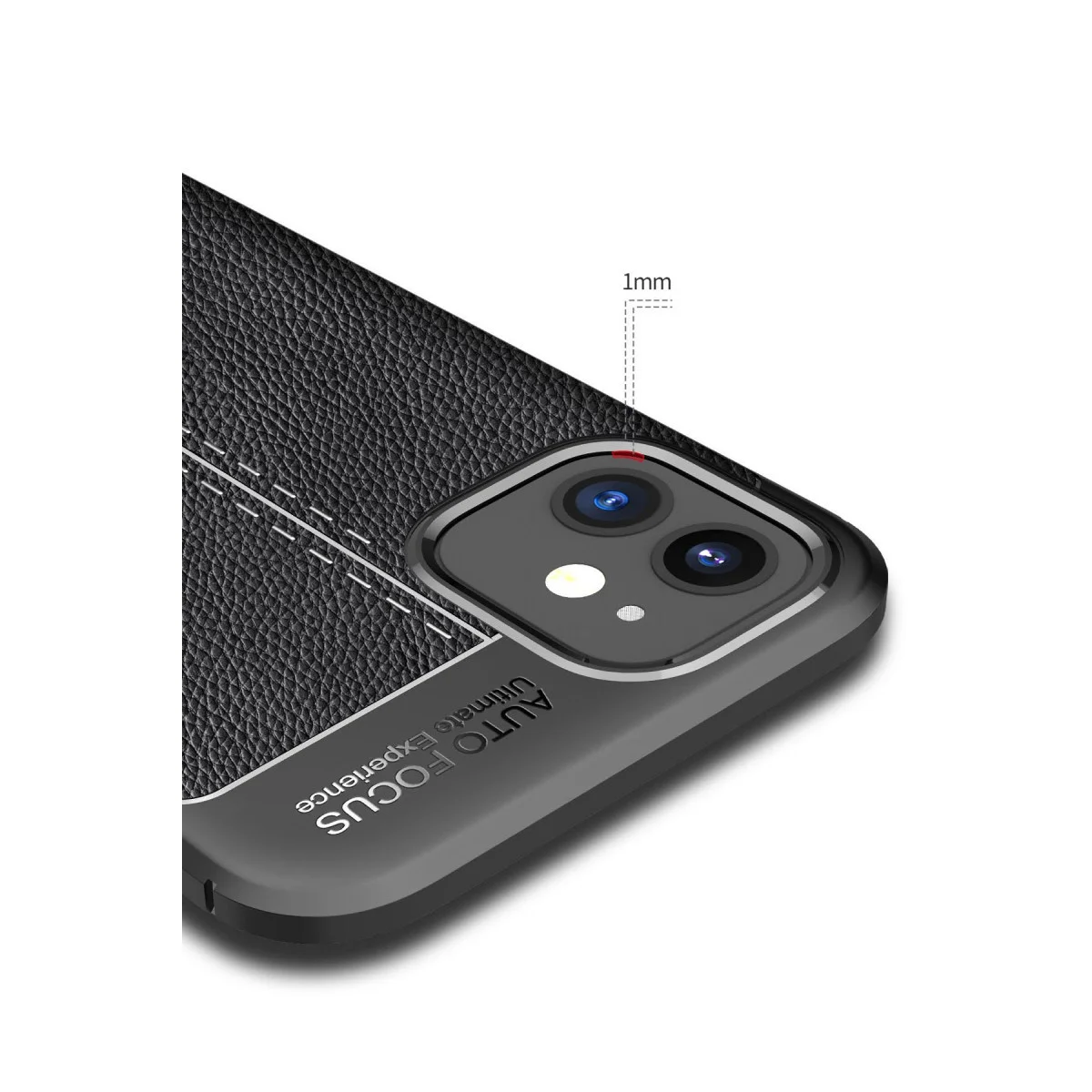 Premium iPhone 12 Mini Auto Focus Kılıf Kırmızı TPU Deri Dokulu Korumalı Kılıf