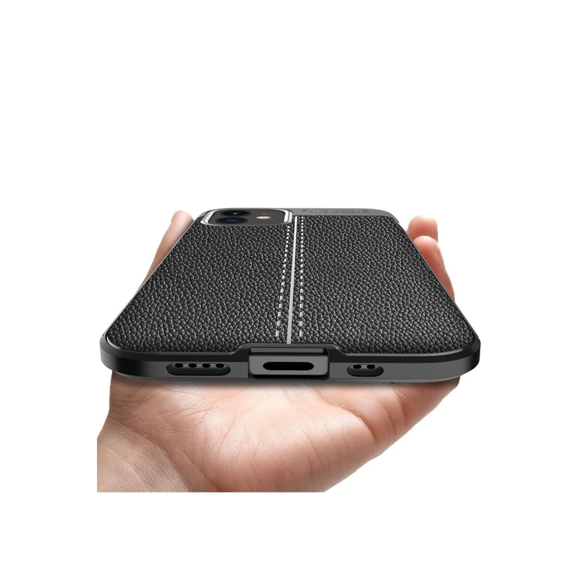 Premium iPhone 12 Mini Auto Focus Kılıf Kırmızı TPU Deri Dokulu Korumalı Kılıf