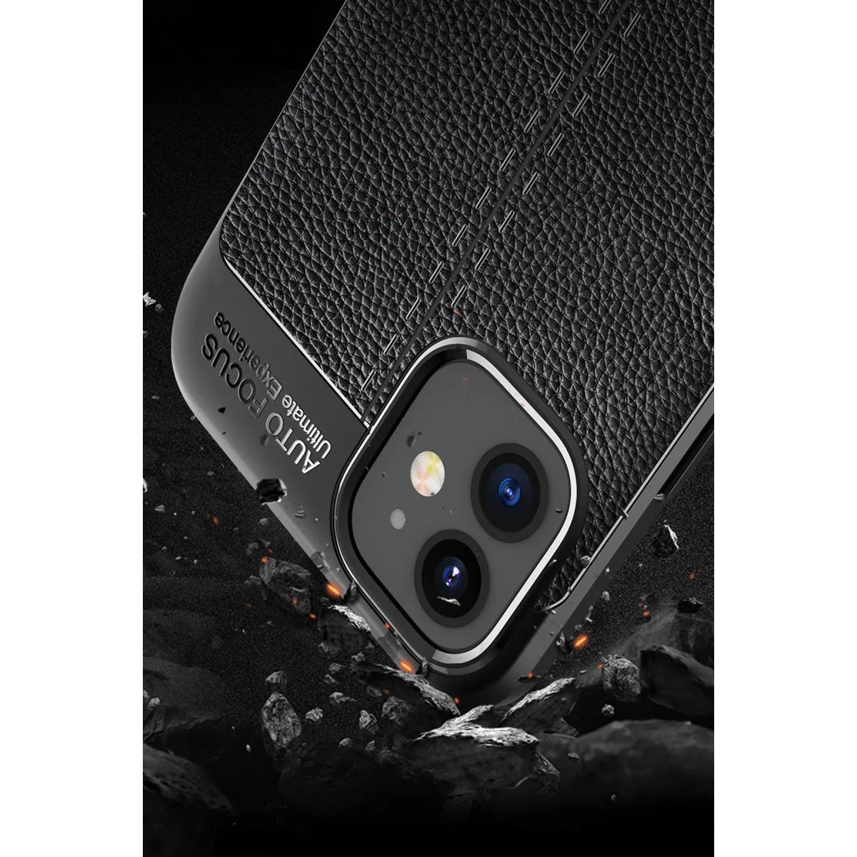 Premium iPhone 12 Mini Auto Focus Kılıf Kırmızı TPU Deri Dokulu Korumalı Kılıf