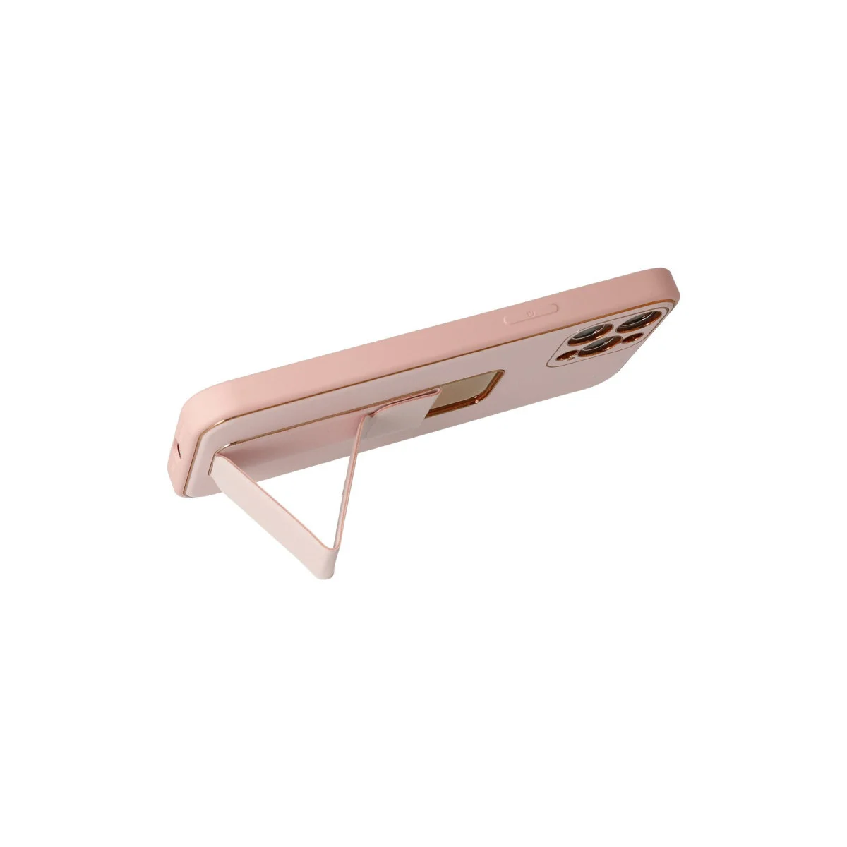 Premium iPhone 12 Pro Coco Deri Standlı Kılıf - Pembe