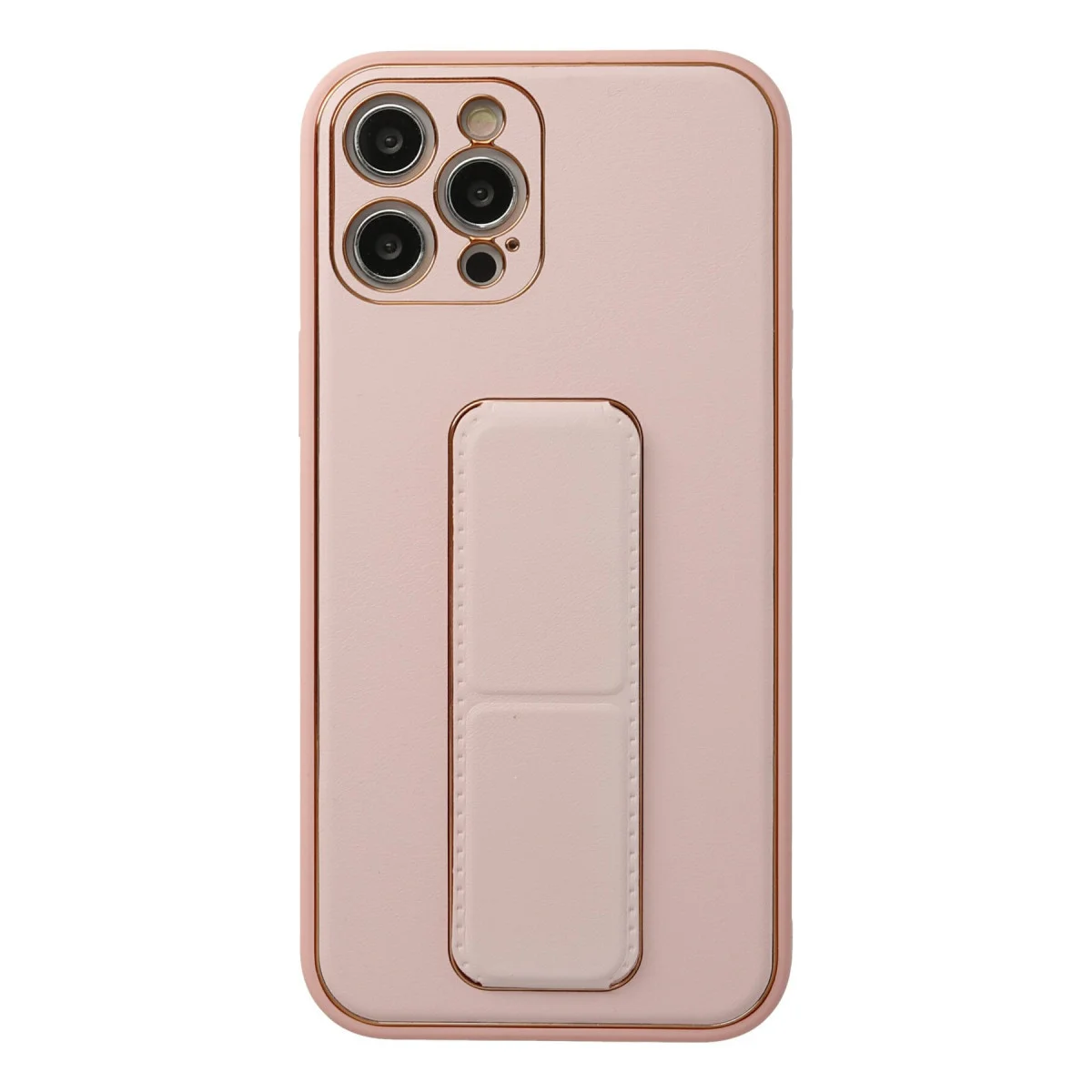 Premium iPhone 12 Pro Coco Deri Standlı Kılıf - Pembe