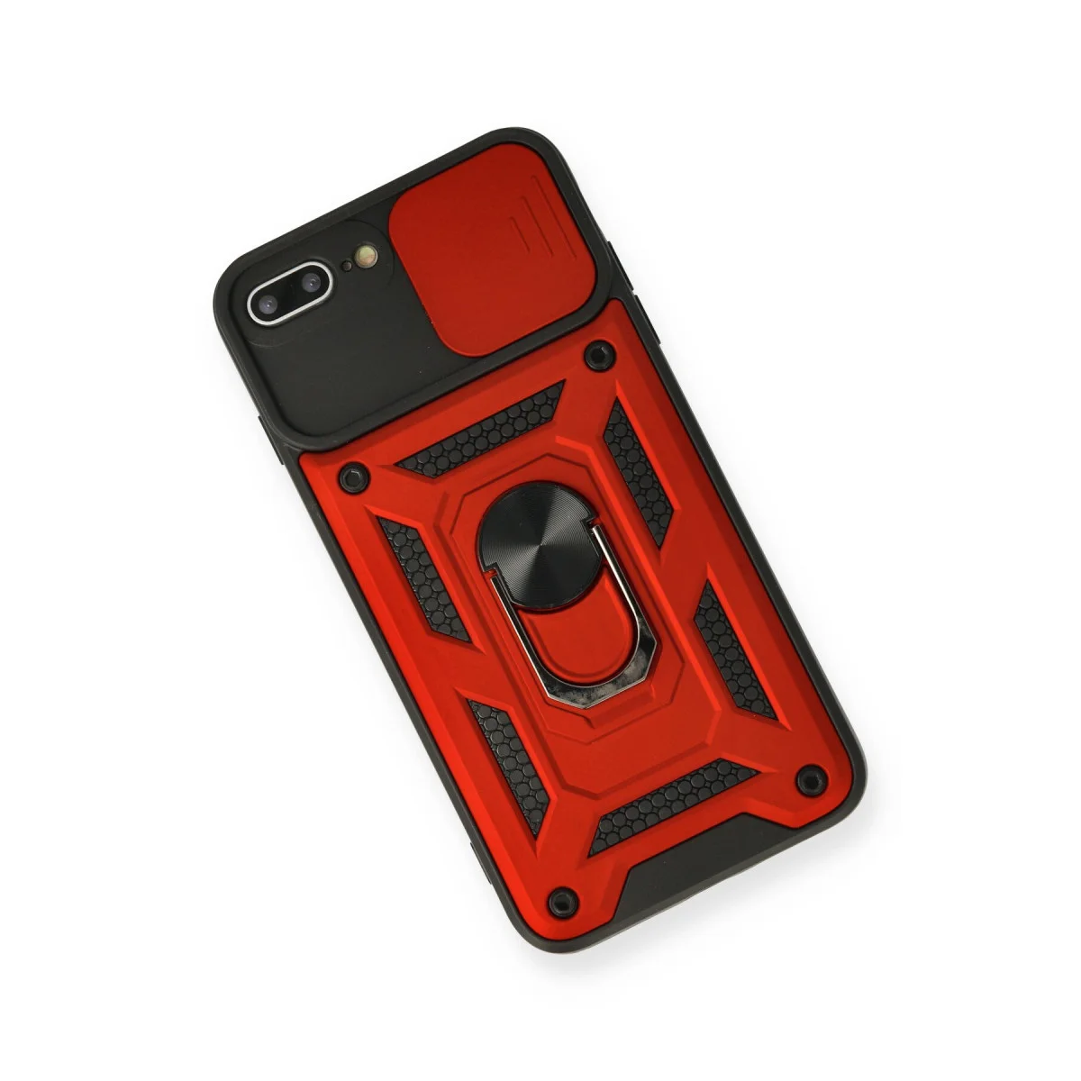 Premium iPhone 7 Plus Kılıf - Kırmızı Silikon Lens Korumalı Kılıf