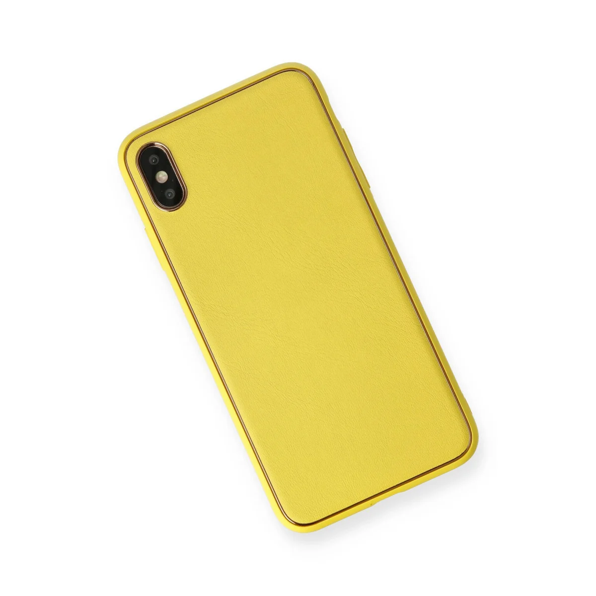 Premium iPhone XS Max Coco Deri Silikon Kılıf - Sarı