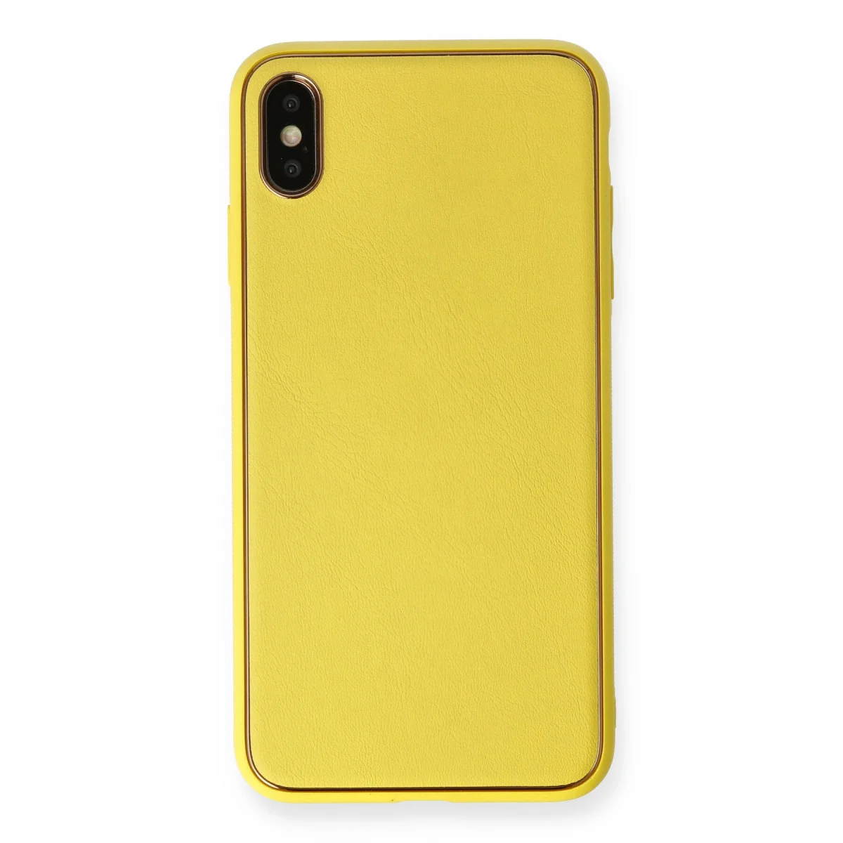 Premium iPhone XS Max Coco Deri Silikon Kılıf - Sarı