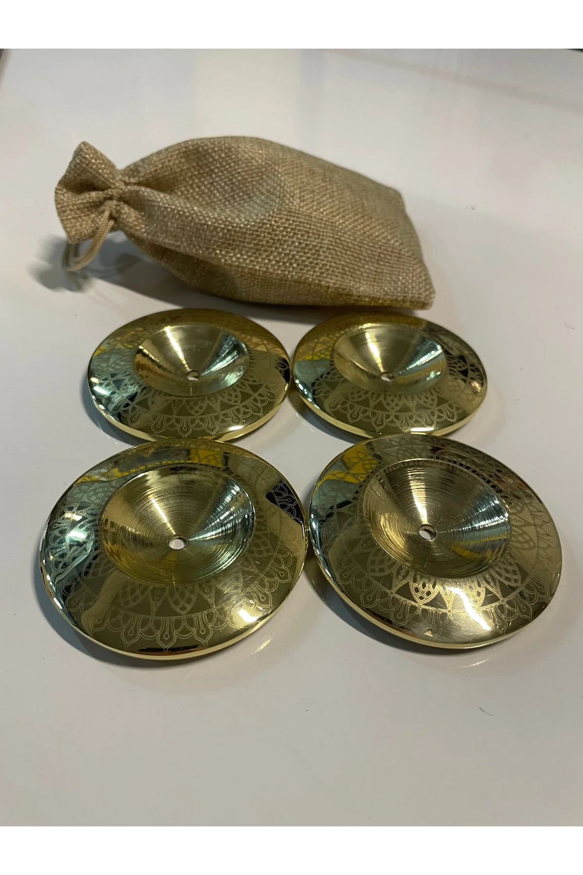 Premium İşlemeli Oryantal Parmak Zil Pirinç Döküm 480gr (Lastik D