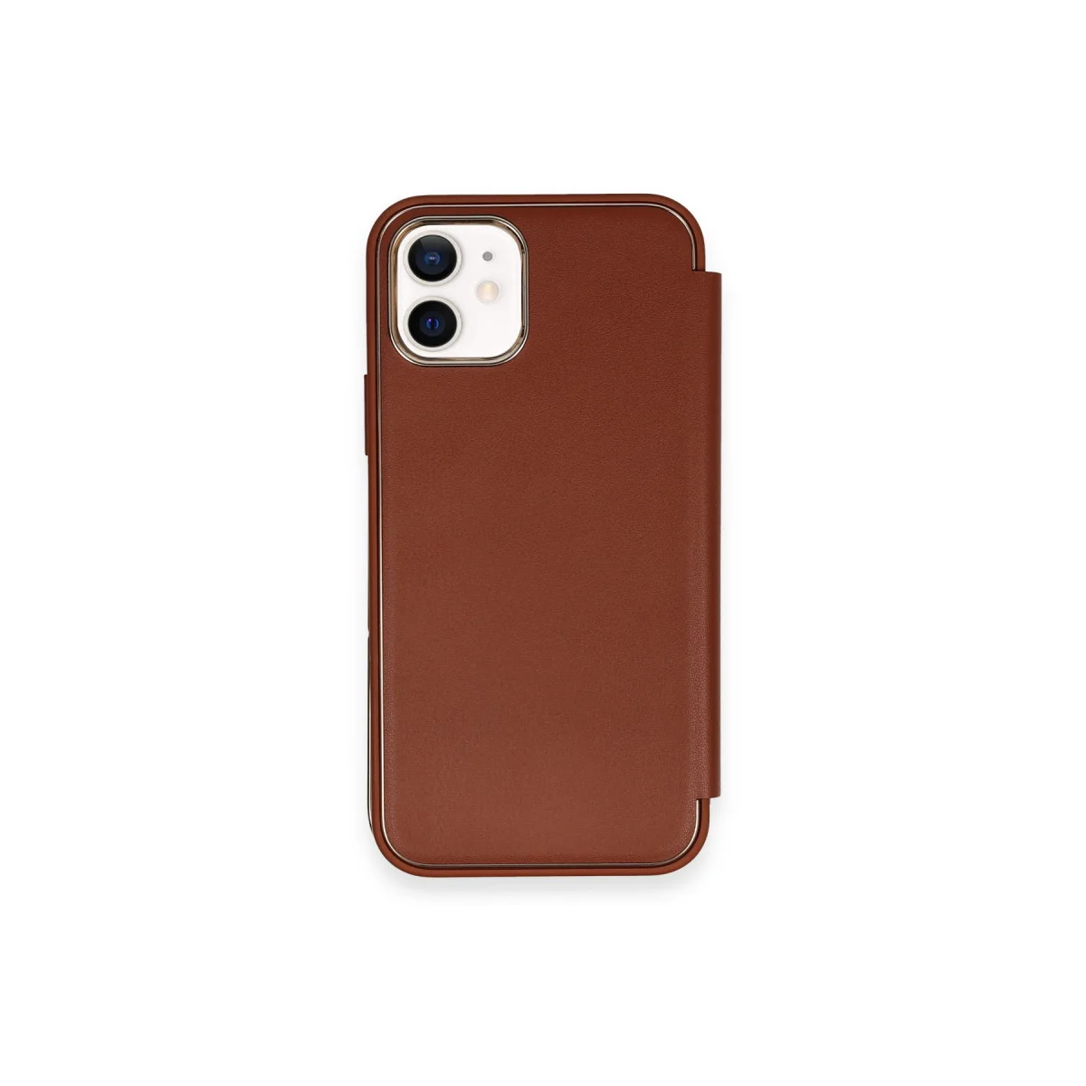 Premium Kahverengi iPhone 12 Dolpin Kapaklı Kılıf