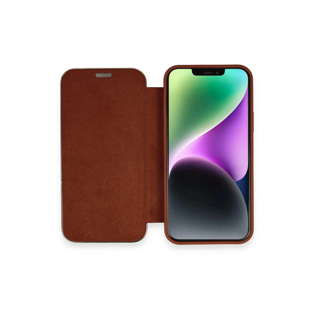 Premium Kahverengi iPhone 12 Dolpin Kapaklı Kılıf