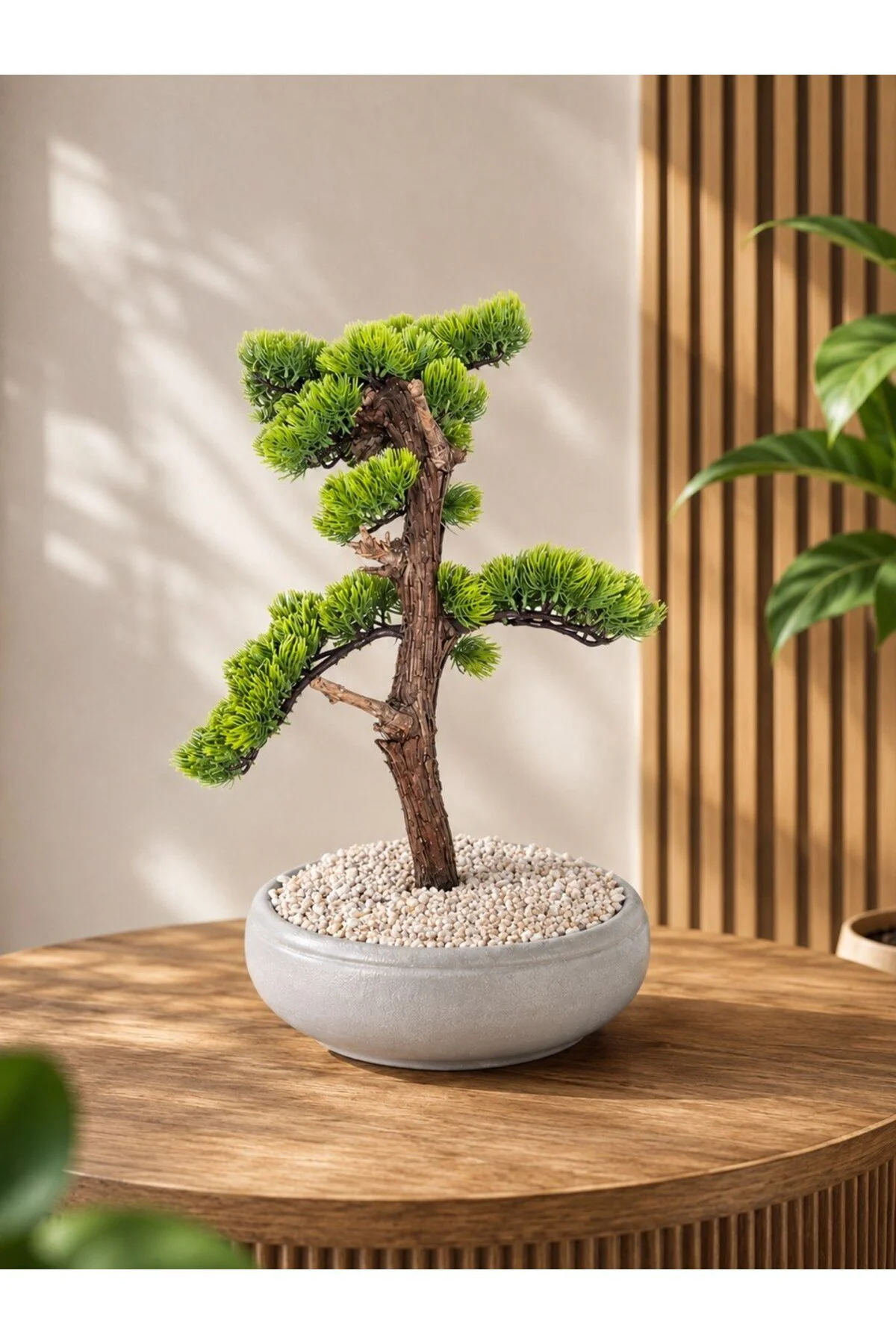 Premium Kalın Gövdeli Yapay Bonsai Ağacı - Modern Gri Saksıda