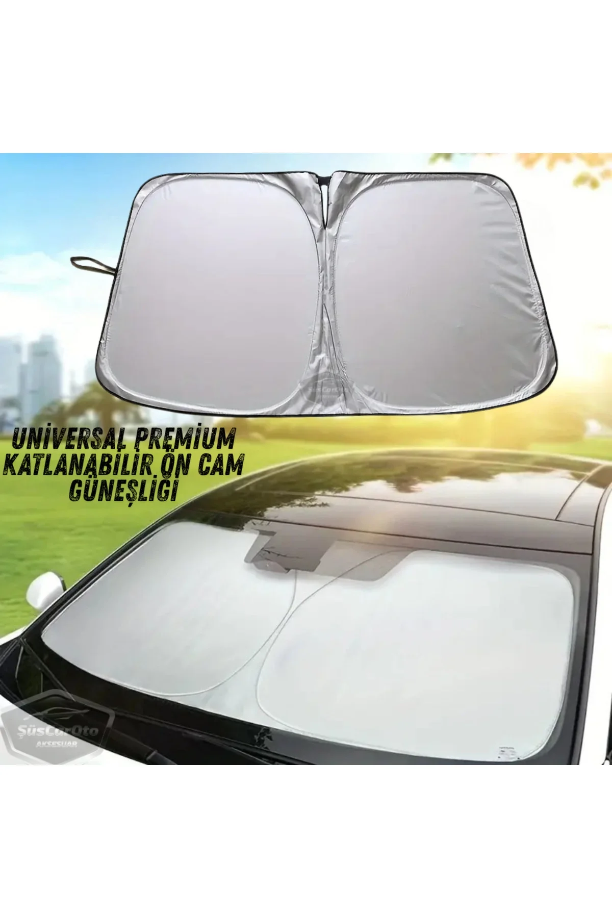 Premium Katlanır Oto Ön Arka Cam Güneşliği Metalize Isı Yalıtımlı Çantalı 150x70cm