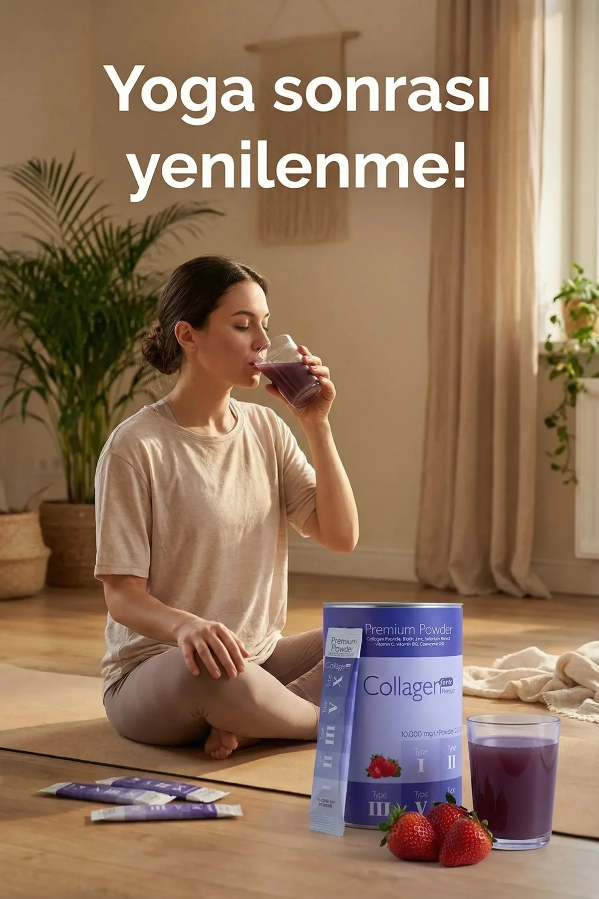Premium Kolajen Powder 10g X 30 Şase Biotin & Multivitamin Çilek 