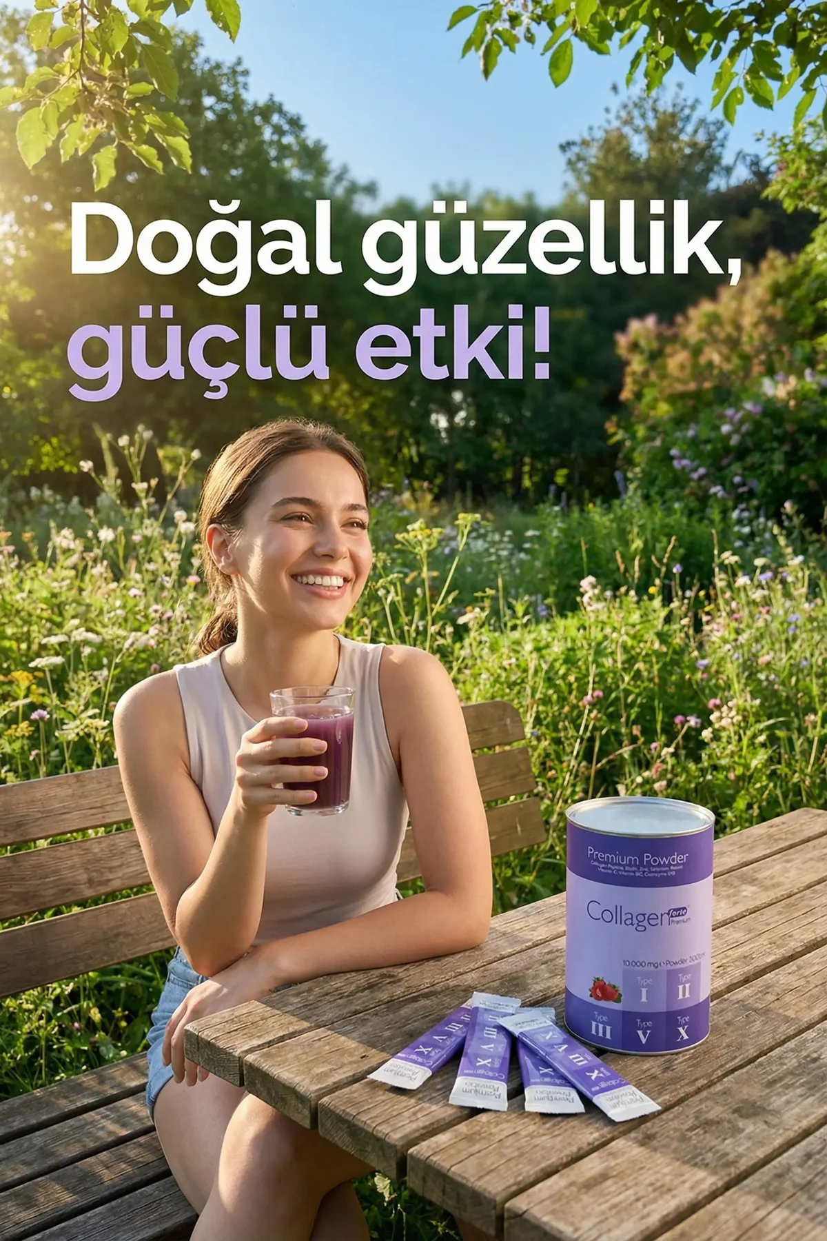 Premium Kolajen Powder 10g X 30 Şase Biotin & Multivitamin Çilek 