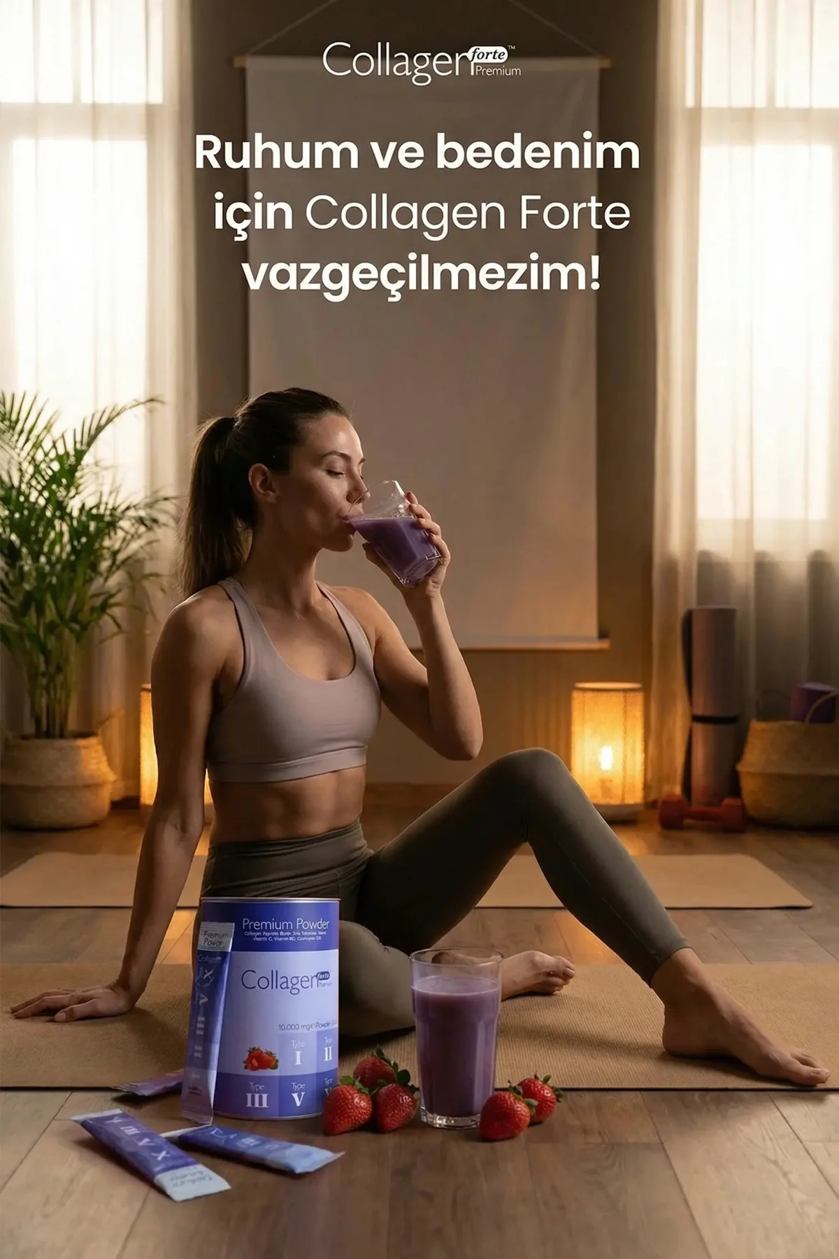 Premium Kolajen Powder 10g X 30 Şase Biotin & Multivitamin Çilek 