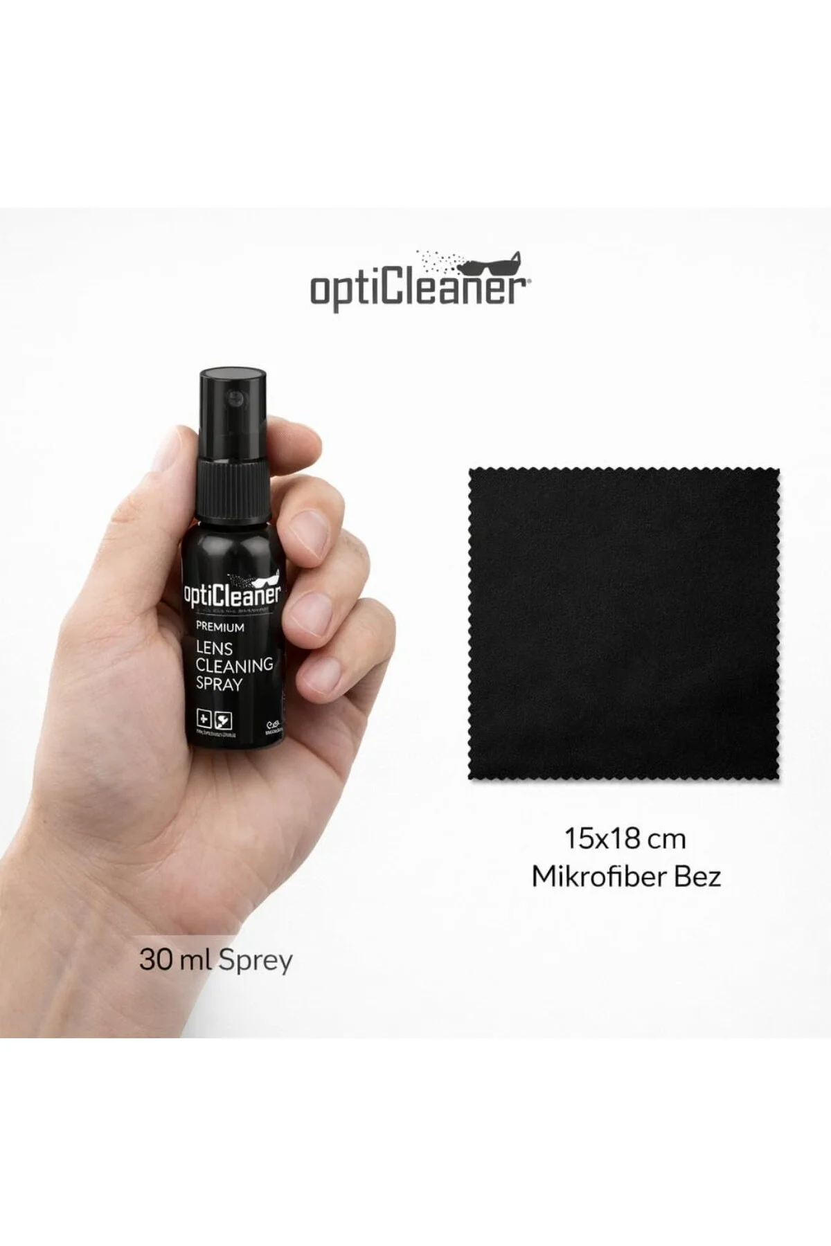 Premium Lens Temizleme Kiti, 30ml Sprey ve 15x18cm Mikrofiber Bez
