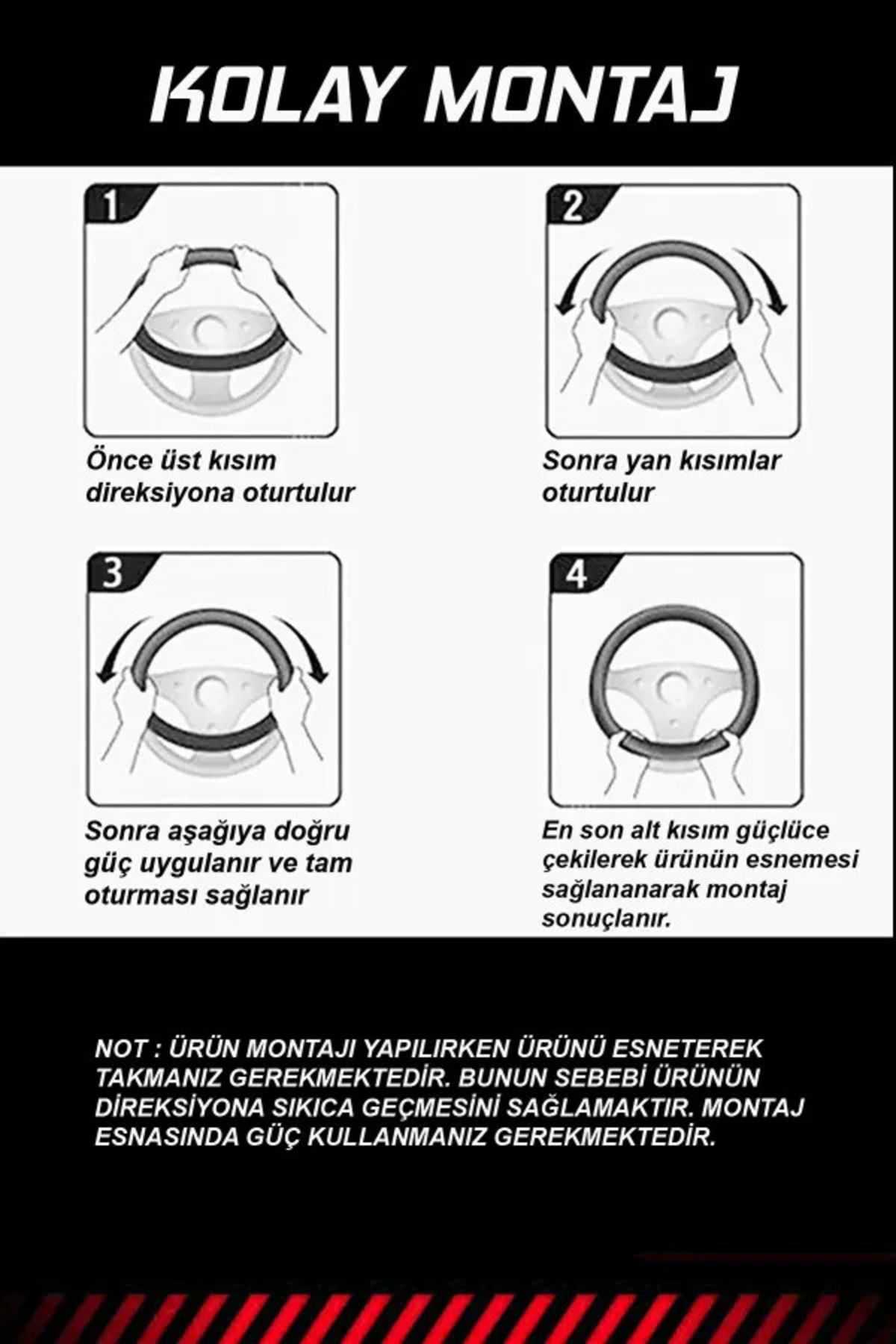 Premium Lüks Geçmeli Direksiyon Kılıfı Kokusuz 38-40Cm, Kırmızı S