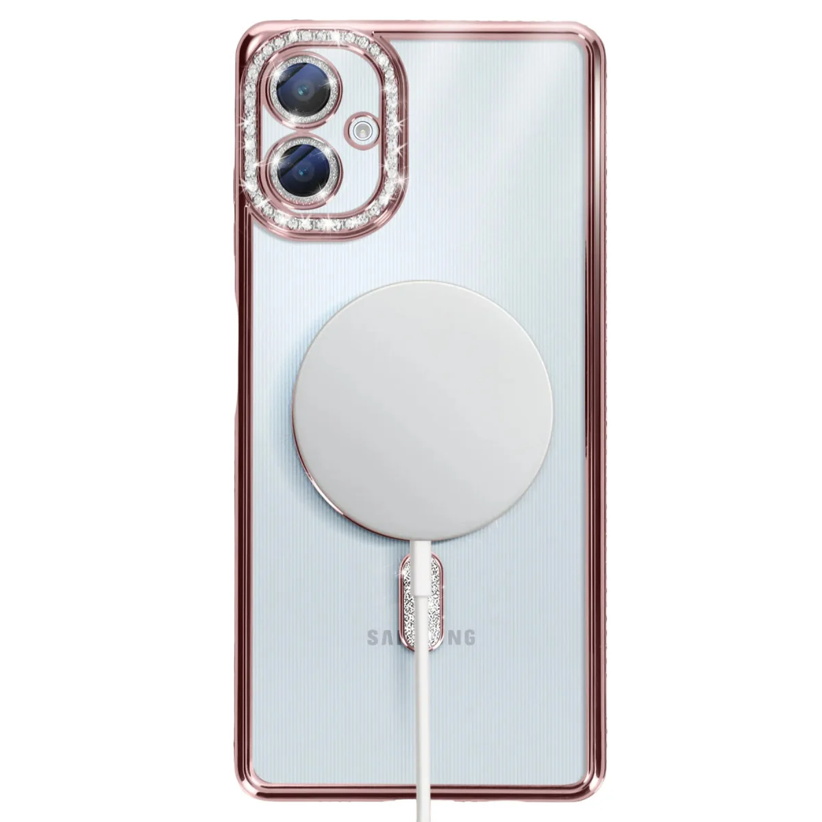 Premium Magnetik Kılıf Samsung Galaxy A06 - Pembe Joke Simli Tasarım ve Tam Koruma