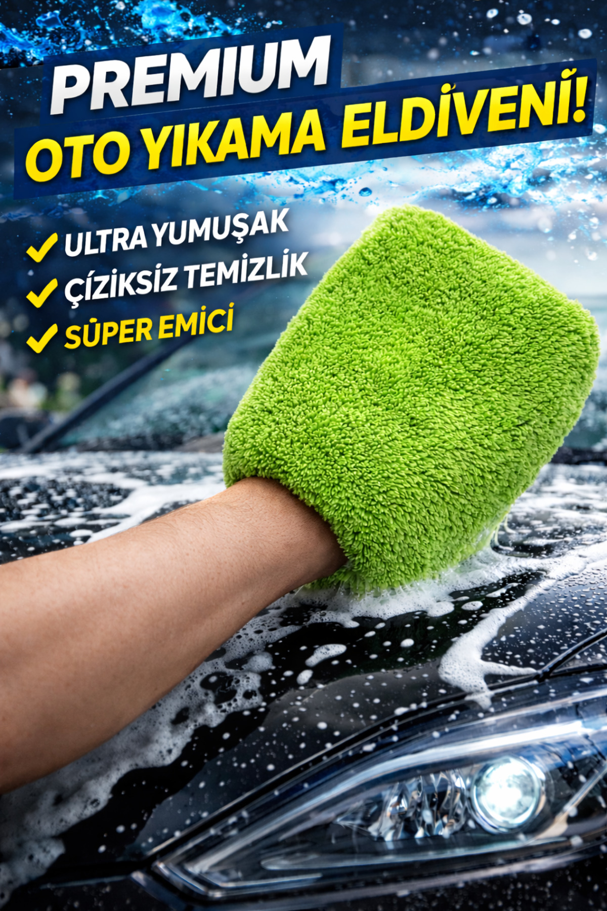 PREMIUM MİKROFİBER OTO YIKAMA ELDİVENİ(GRİ)