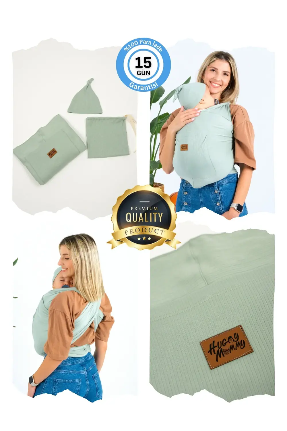 Premium Organik Pamuk Sırt Destekli Cepli Şapkalı Bebek Taşıyıcı