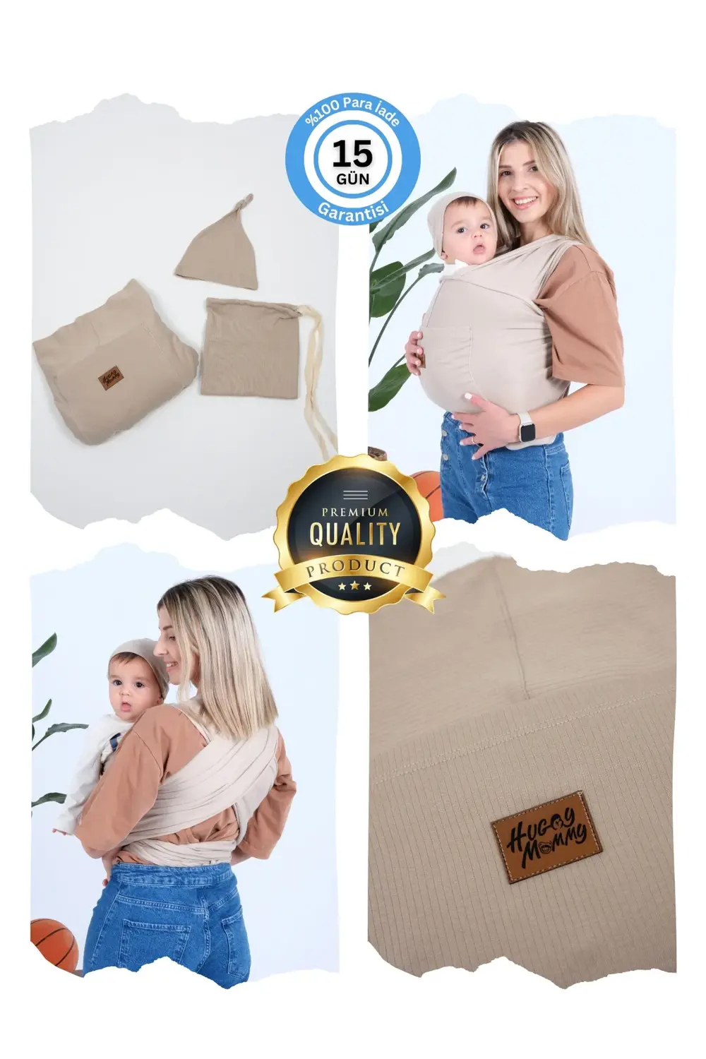 Premium Organik Pamuk Sırt Destekli Cepli Şapkalı Bebek Taşıyıcı