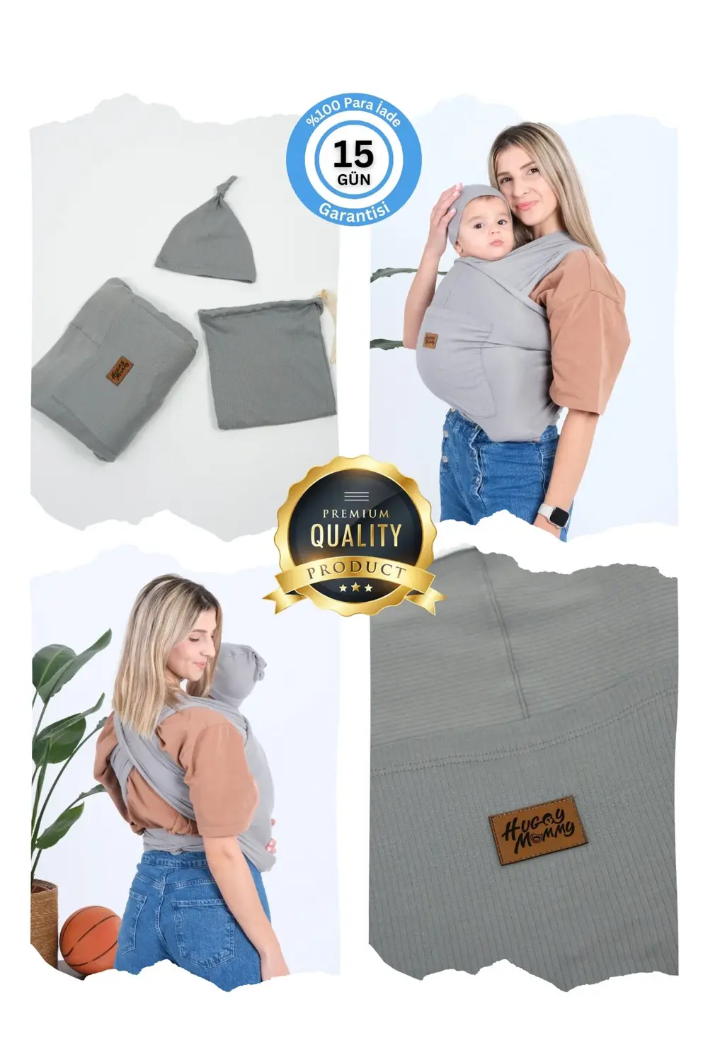 Premium Organik Pamuk Sırt Destekli Cepli Şapkalı Bebek Taşıyıcı