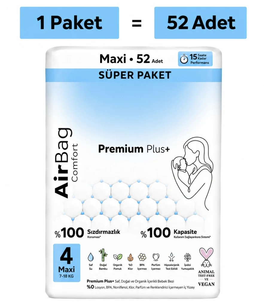Premium Plus Airbag Comfort Bebek Bezi 4 Beden 52 Adet Fiyatı, Yorumları ve Özellikleri