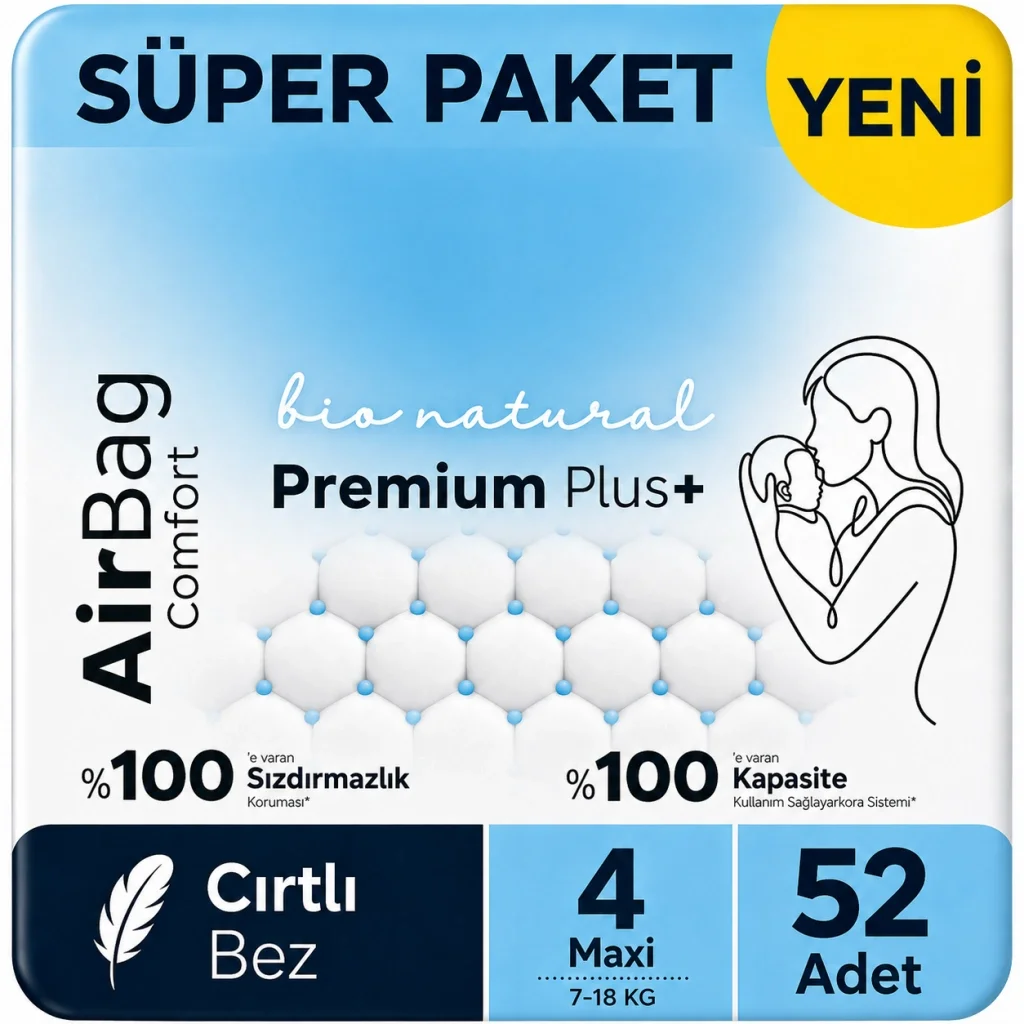 Premium Plus Airbag Comfort Bebek Bezi 4 Beden 52 Adet Fiyatı, Yorumları ve Özellikleri